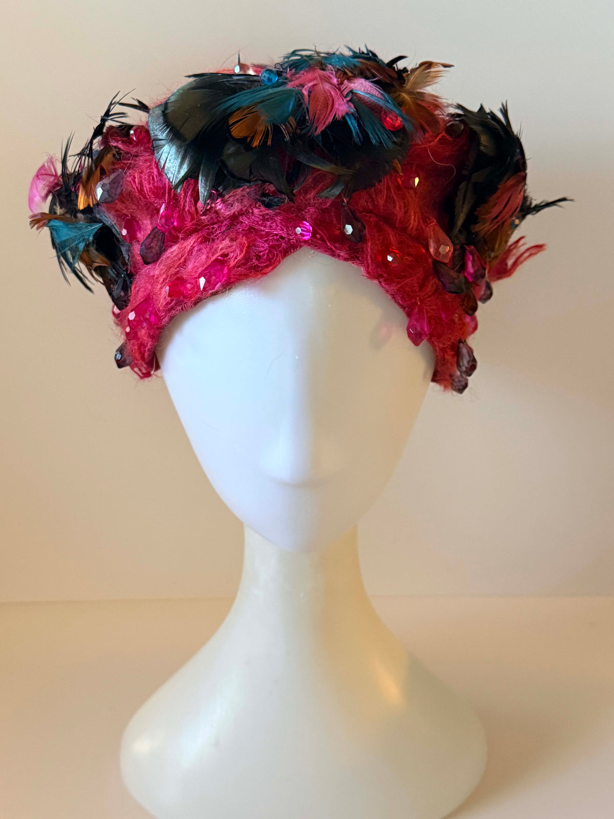 Vintage Christian Dior Chapeaux Hat | Pink Feather Crystal Cocktail Hat | Paris New York Designer Millinery