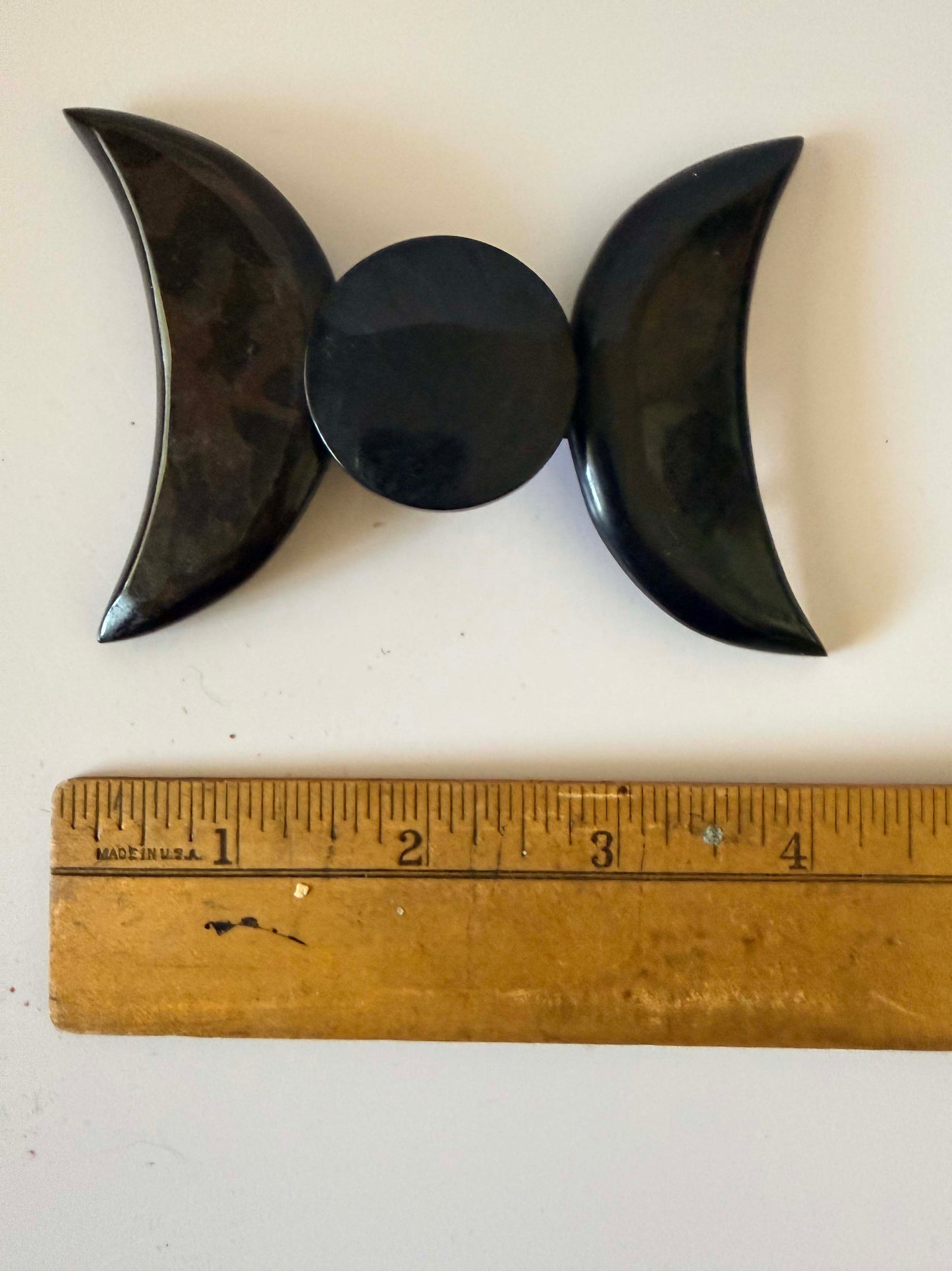 1940s–1950s Vintage Black Bakelite Belt Buckle – Sculptural Crescent & Disc Art Deco Revival Clasp