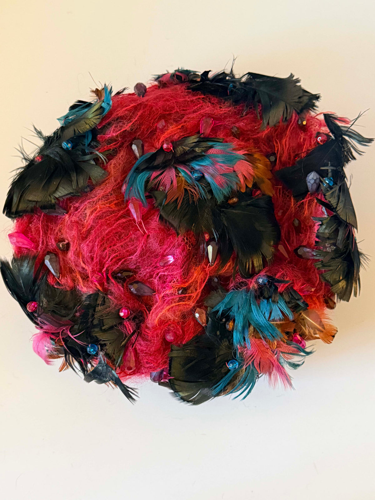 Vintage Christian Dior Chapeaux Hat | Pink Feather Crystal Cocktail Hat | Paris New York Designer Millinery