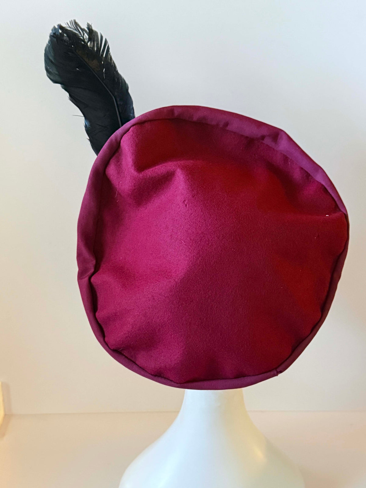 Vintage 1940s Burgundy Felt Tilt Hat | Black Feather WWII Era Hat | Sculptural Vintage Millinery