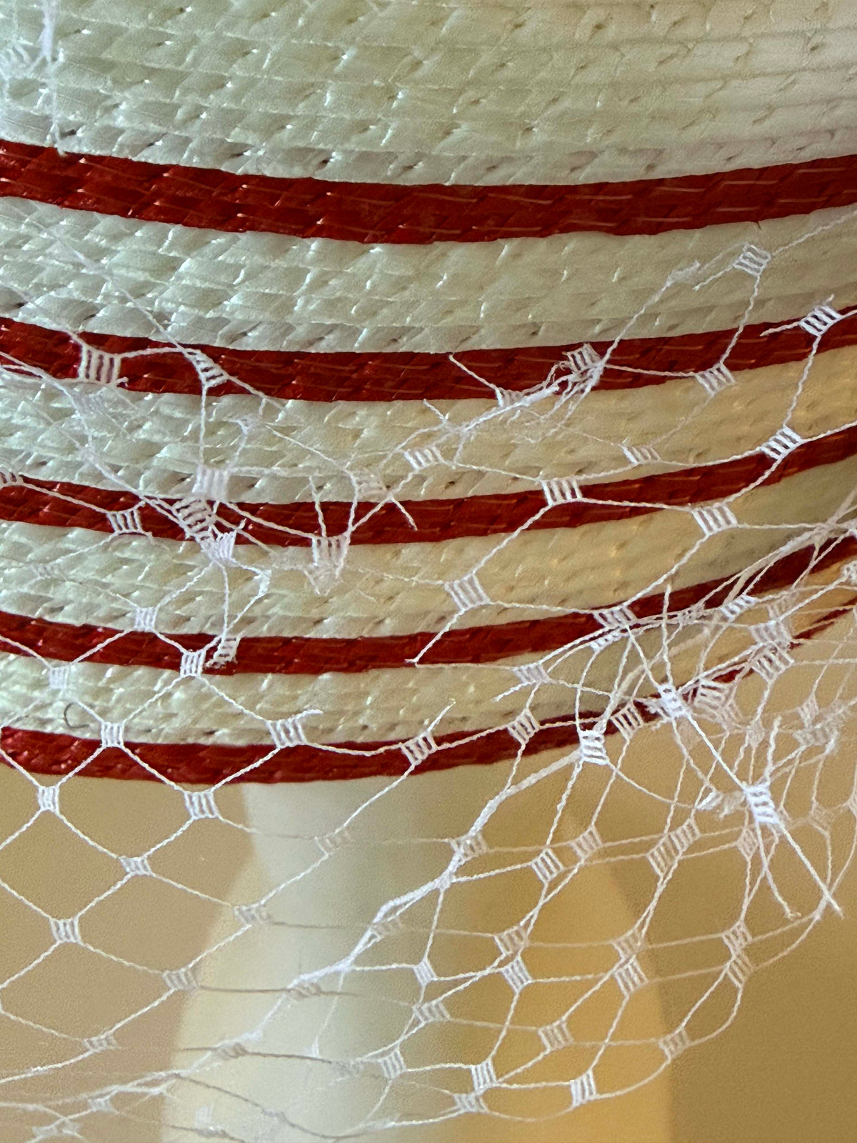 Vintage 1950s Red White Pillbox Hat | Rose Floral Veil Straw Hat | Polka Dot Netting Cocktail Hat