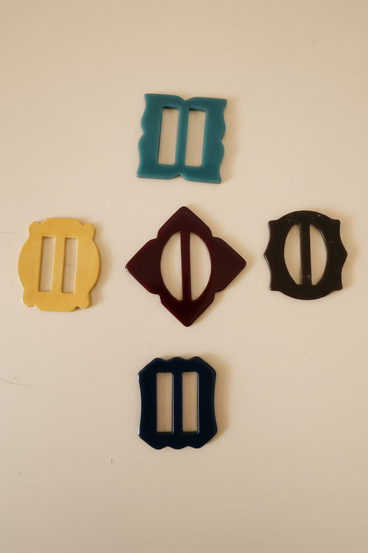 Vintage Bakelite Belt Buckle Lot -  Set of 5 Carved Colorful Buckles Art Deco Sewing Findings Mid Century Accessories
