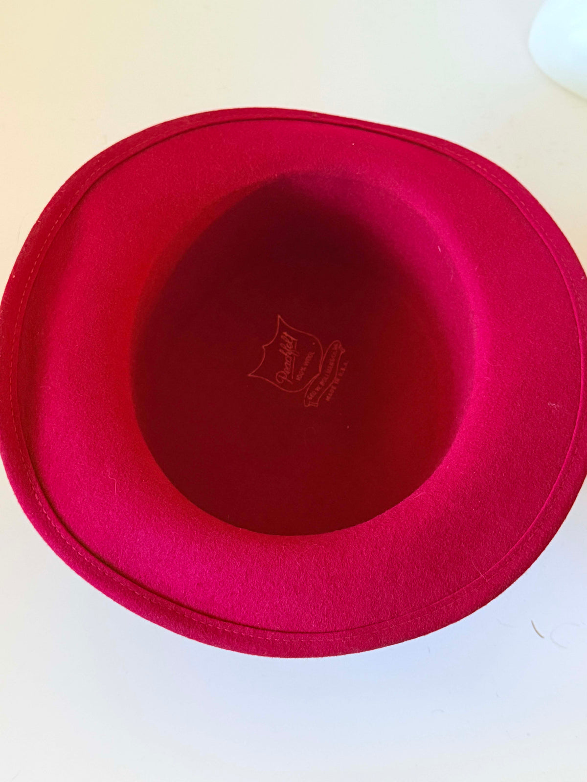 Vintage 1960s Bollman Red Felt Hat | Striped Grosgrain Ribbon Breton Hat | Merrimac Wool Hat