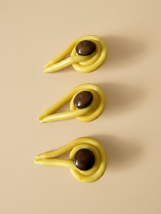 Vintage Yellow Bakelite Buttons Set of 3 Sculptural Art Deco Style Buttons Mid Century Sewing Findings