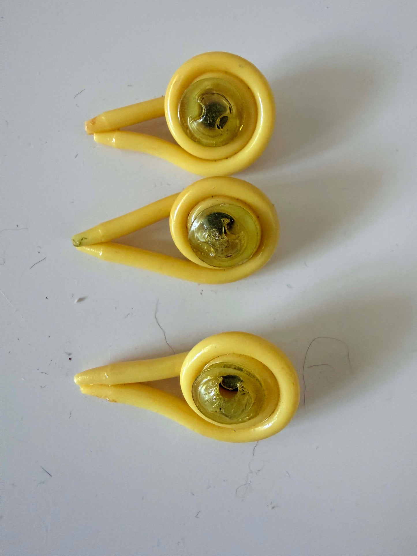 Vintage Yellow Bakelite Buttons Set of 3 Sculptural Art Deco Style Buttons Mid Century Sewing Findings