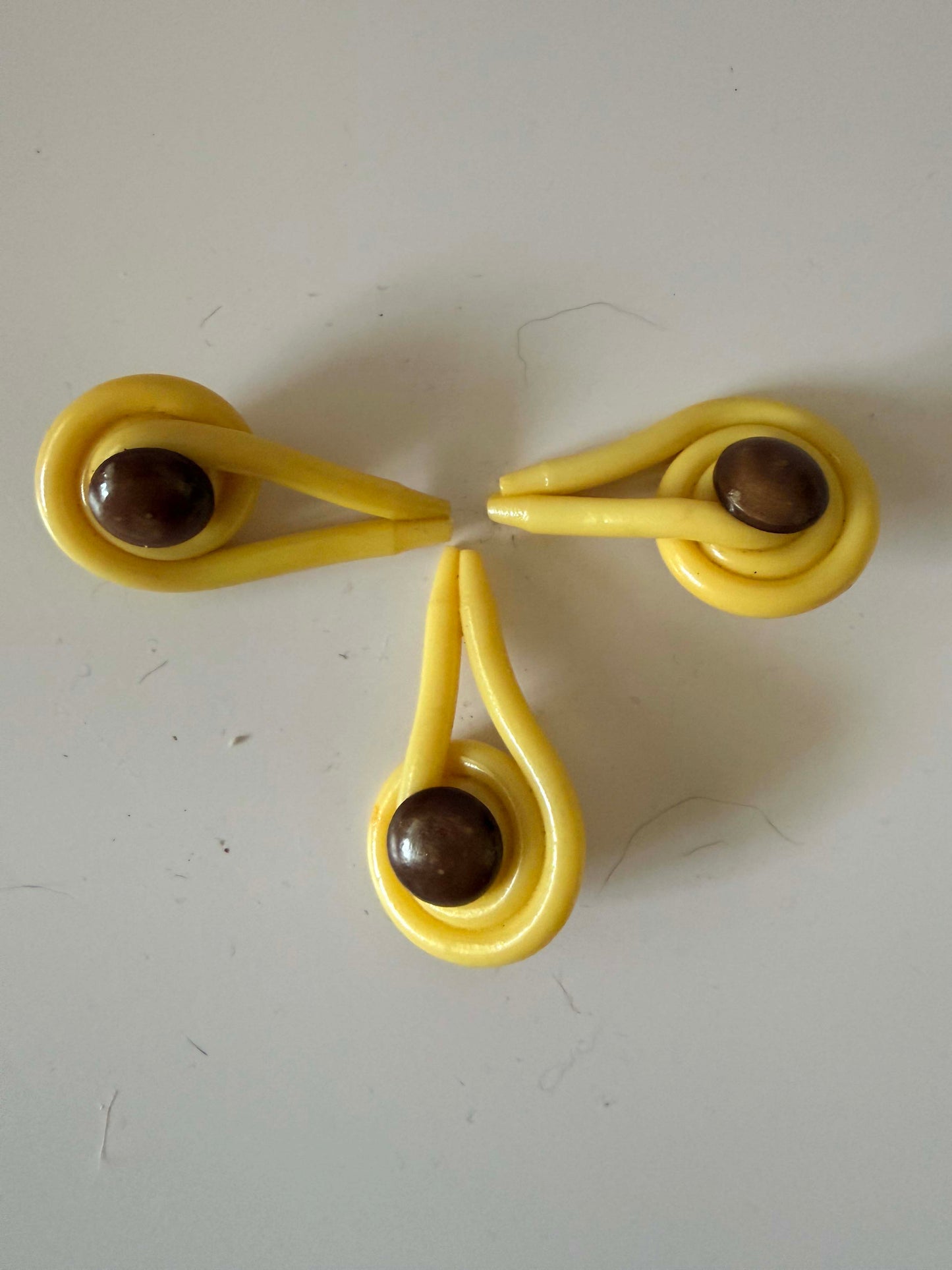 Vintage Yellow Bakelite Buttons Set of 3 Sculptural Art Deco Style Buttons Mid Century Sewing Findings