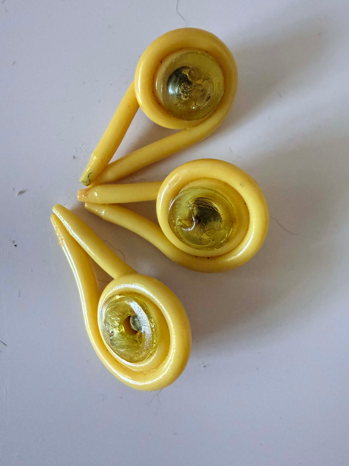 Vintage Yellow Bakelite Buttons Set of 3 Sculptural Art Deco Style Buttons Mid Century Sewing Findings