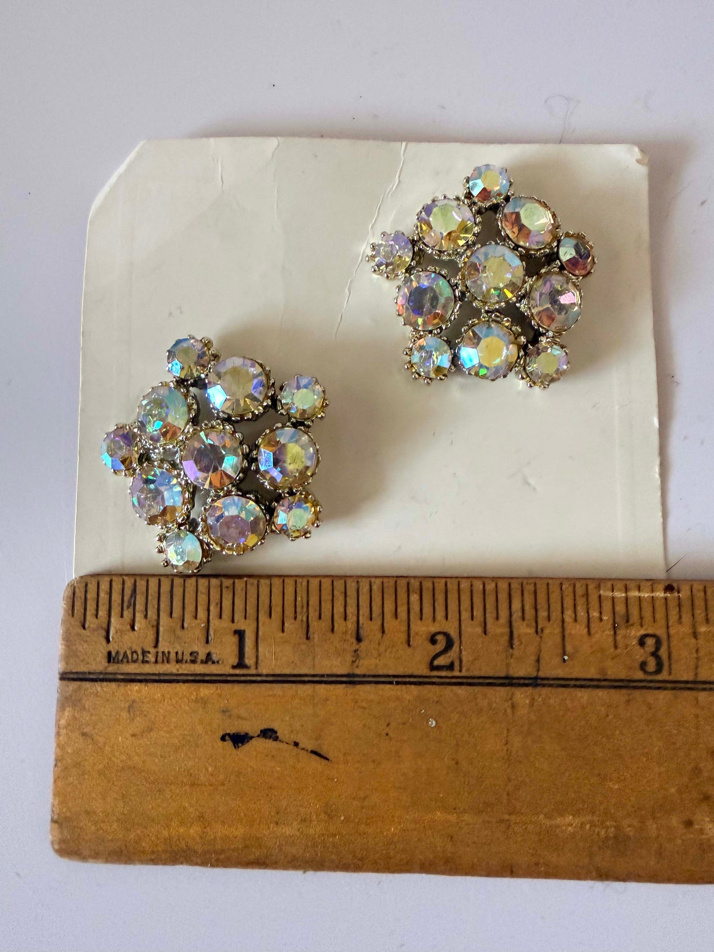 Vintage Aurora Borealis Rhinestone Cluster Buttons Set of 2 Gold Tone Mid Century Couture Buttons Bridal Trim