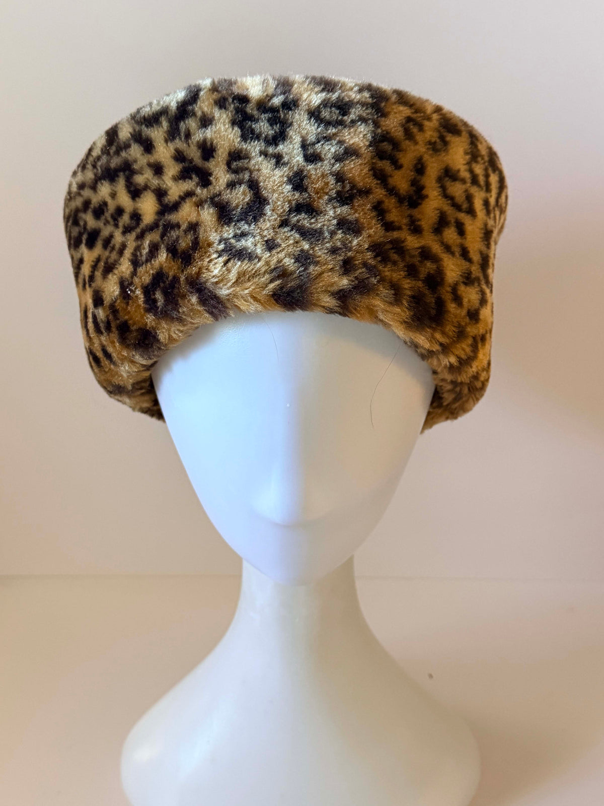Vintage 1960s Leopard Print Faux Fur Pillbox Hat | Animal Print Mod Winter Hat Made in USA