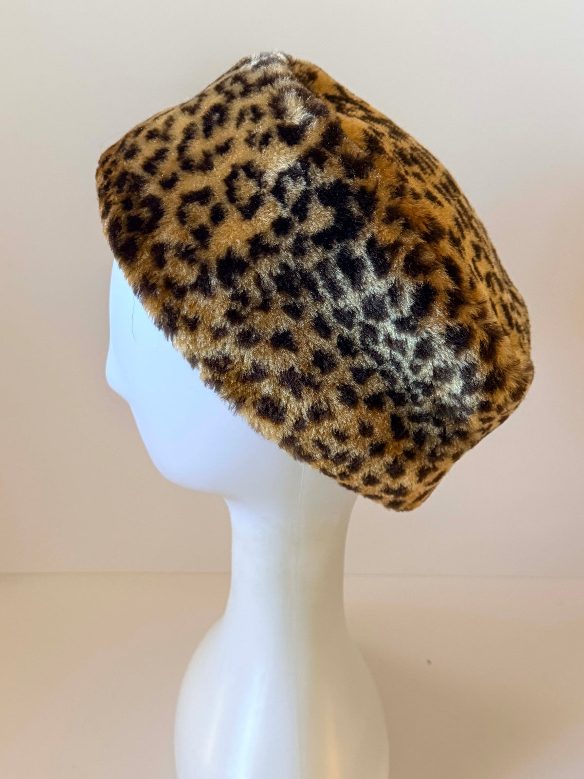 Vintage 1960s Leopard Print Faux Fur Pillbox Hat | Animal Print Mod Winter Hat Made in USA
