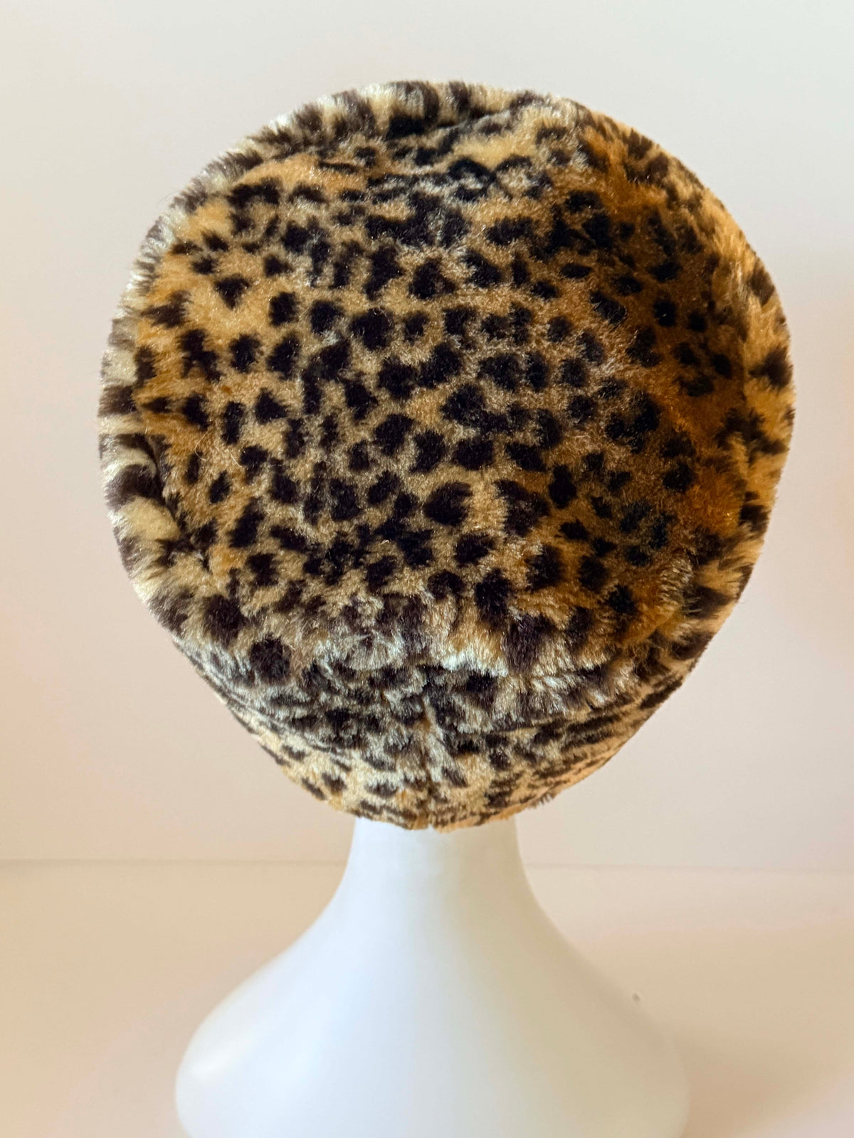 Vintage 1960s Leopard Print Faux Fur Pillbox Hat | Animal Print Mod Winter Hat Made in USA