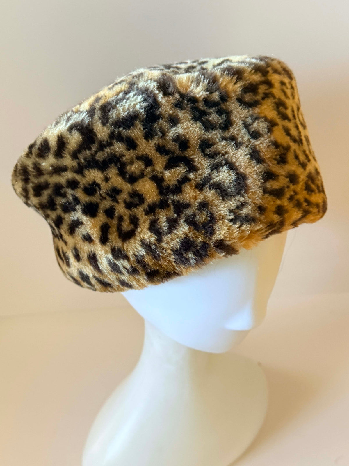 Vintage 1960s Leopard Print Faux Fur Pillbox Hat | Animal Print Mod Winter Hat Made in USA