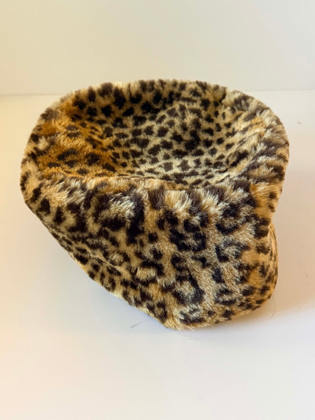 Vintage 1960s Leopard Print Faux Fur Pillbox Hat | Animal Print Mod Winter Hat Made in USA