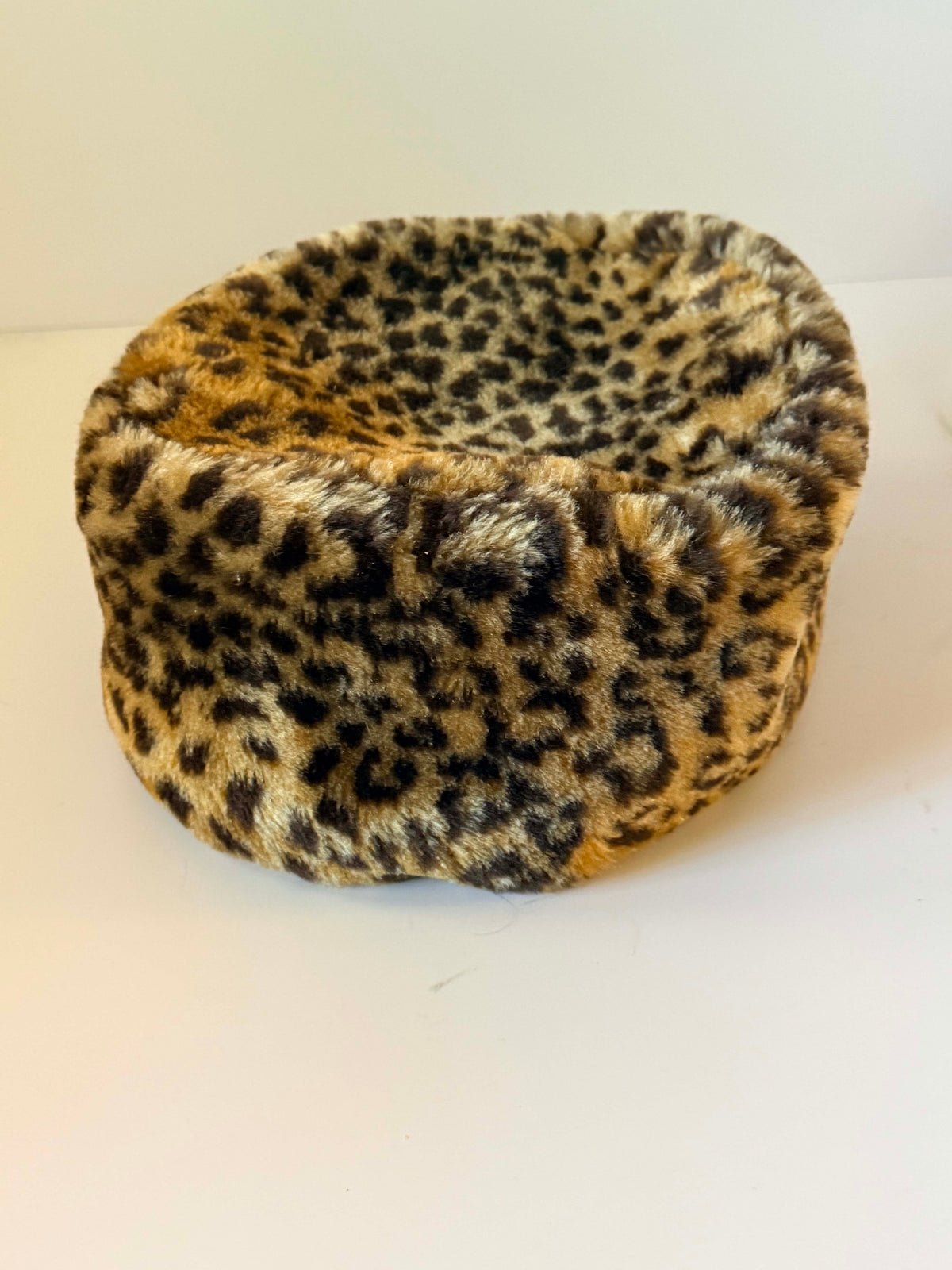 Vintage 1960s Leopard Print Faux Fur Pillbox Hat | Animal Print Mod Winter Hat Made in USA