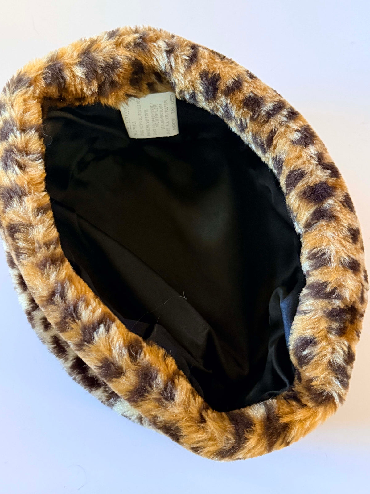 Vintage 1960s Leopard Print Faux Fur Pillbox Hat | Animal Print Mod Winter Hat Made in USA