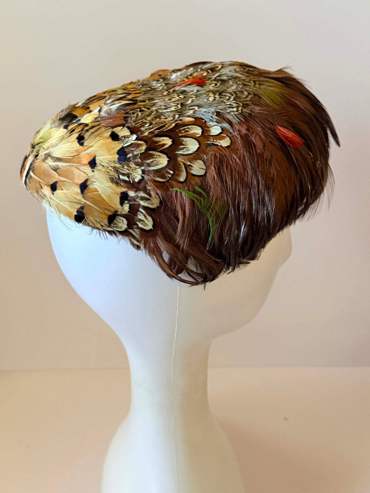 Vintage 1950s Fisk Chicago Feather Hat | Pheasant Feather Cocktail Hat Mid Century Millinery