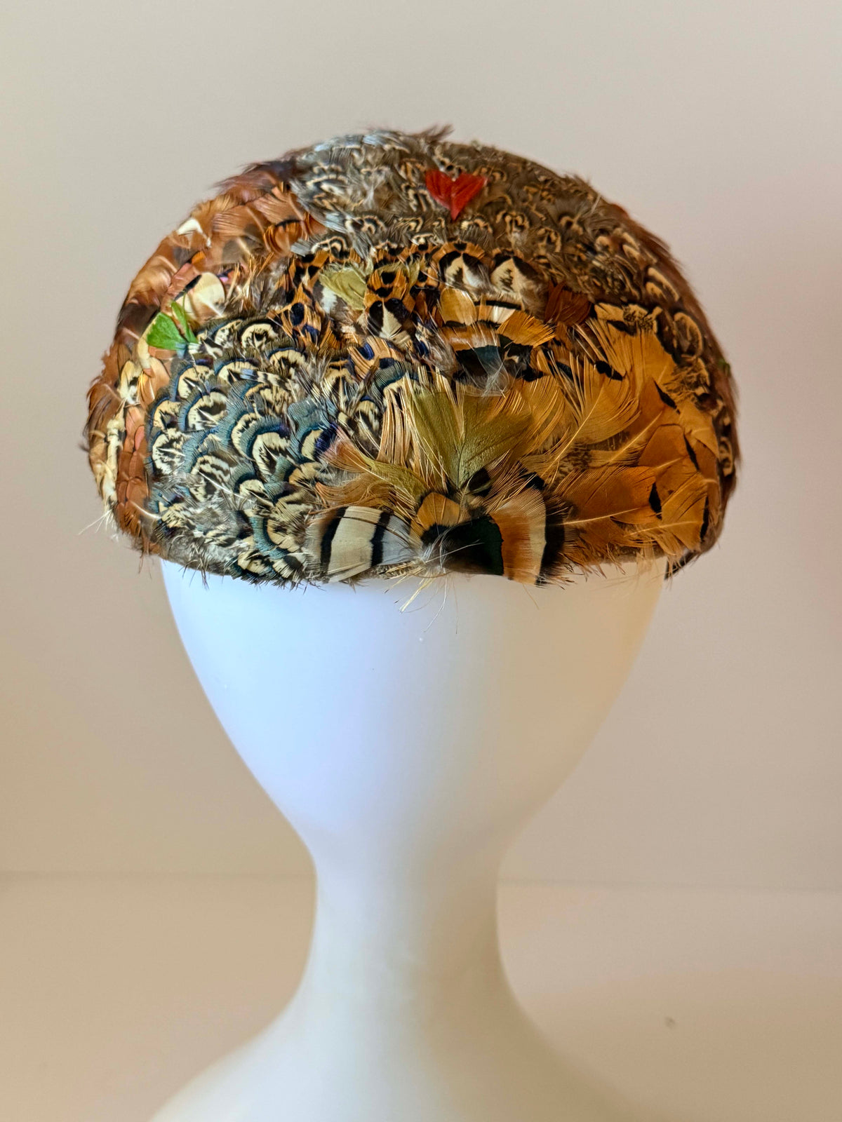 Vintage 1950s Fisk Chicago Feather Hat | Pheasant Feather Cocktail Hat Mid Century Millinery