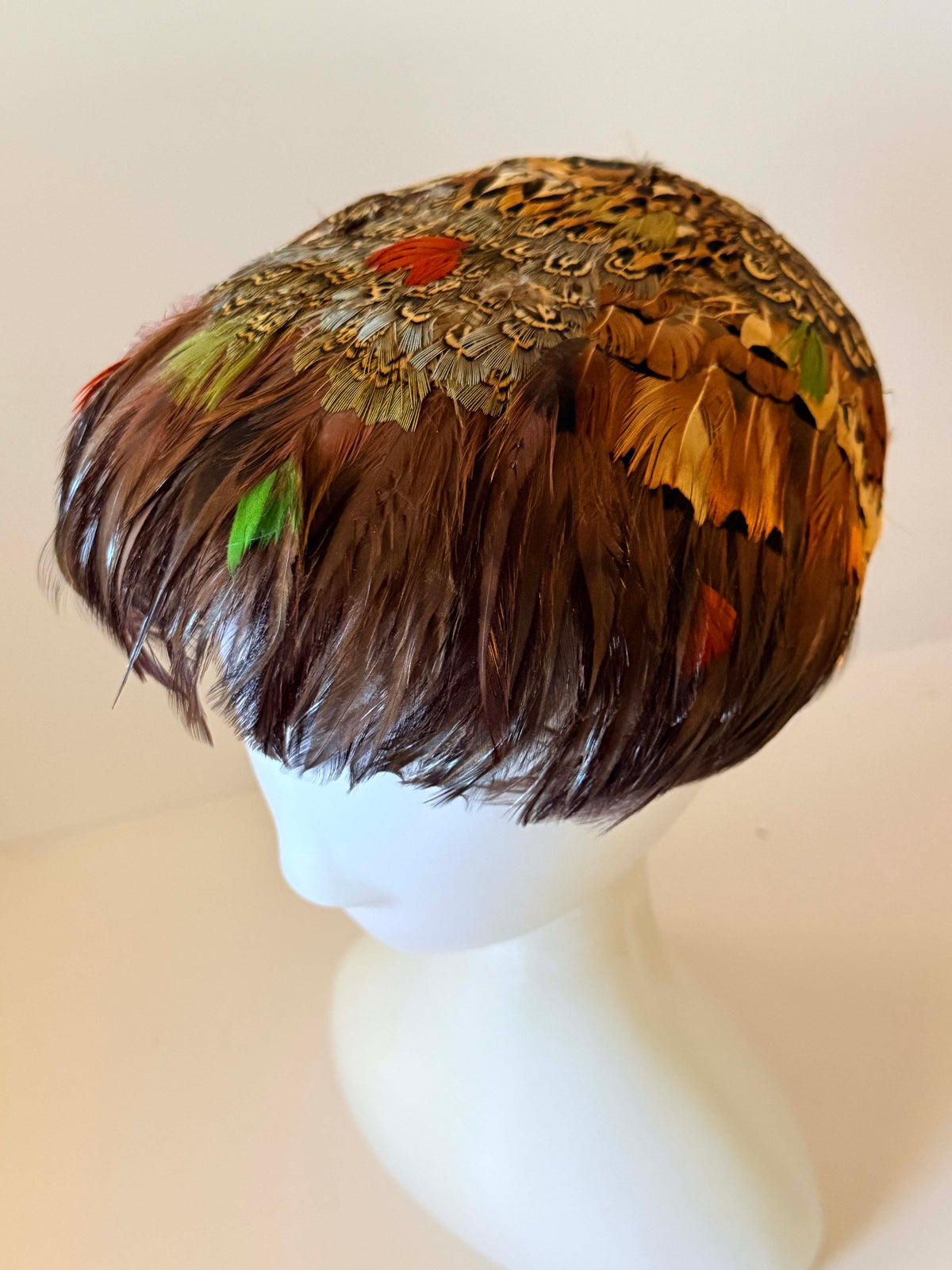 Vintage 1950s Fisk Chicago Feather Hat | Pheasant Feather Cocktail Hat Mid Century Millinery