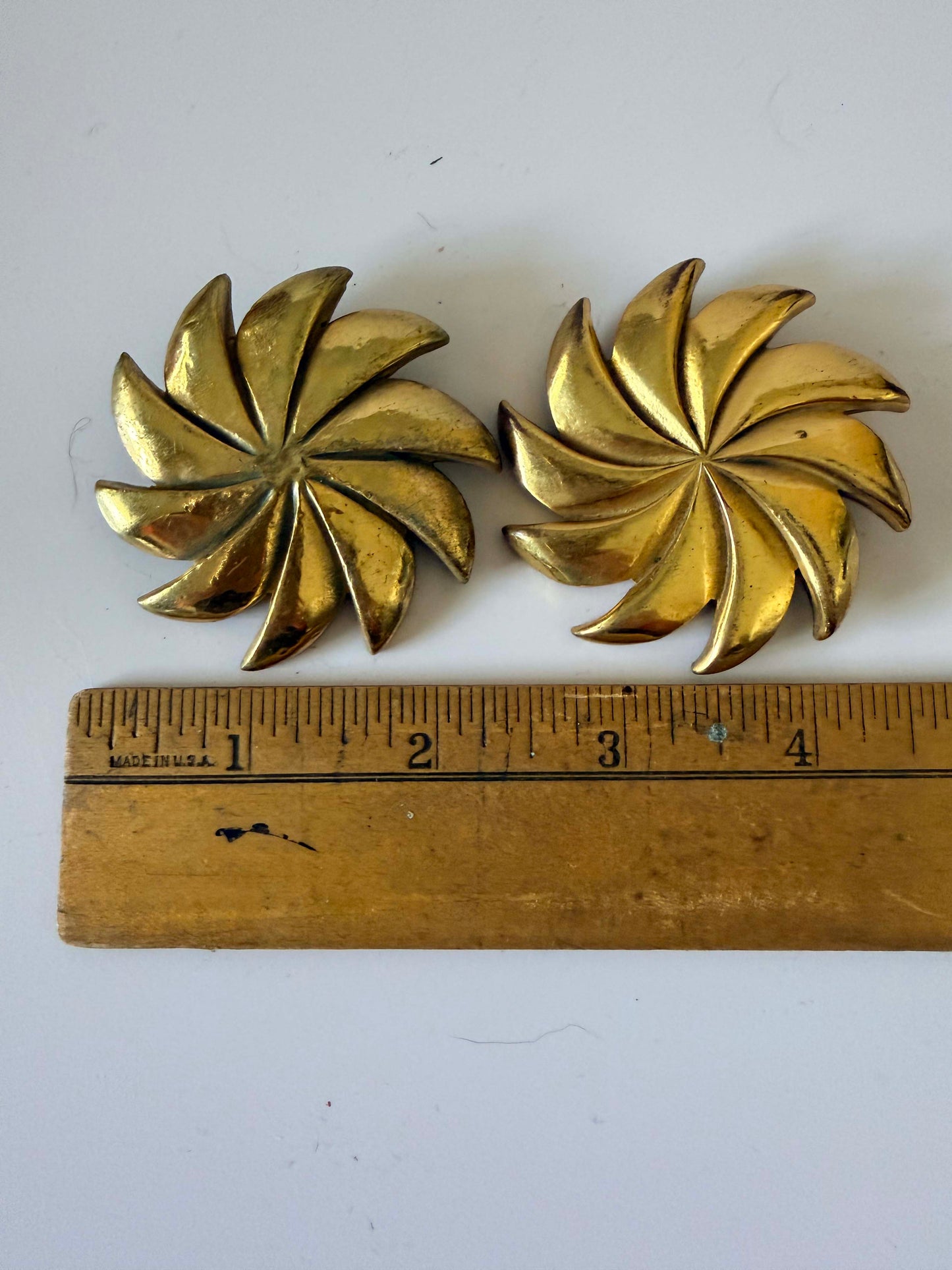 Vintage 1940s Brass Swirl Buttons Set of 2 Large Sculptural Metal Buttons Art Deco Revival Spiral Design Couture Coat Buttons