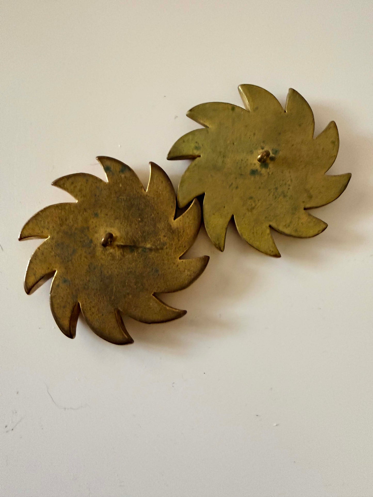 Vintage 1940s Brass Swirl Buttons Set of 2 Large Sculptural Metal Buttons Art Deco Revival Spiral Design Couture Coat Buttons