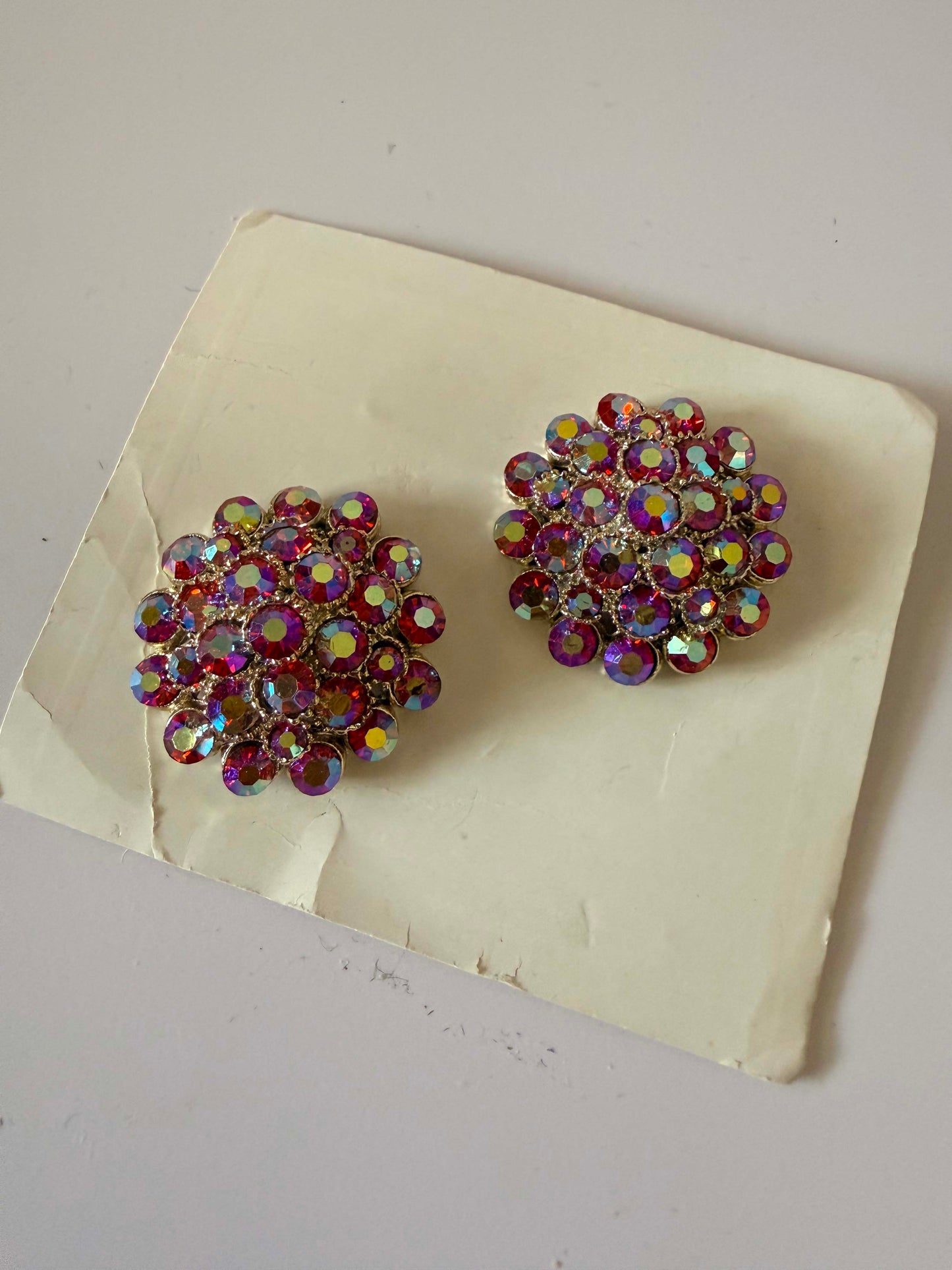 Vintage Aurora Borealis Rhinestone Buttons Set Pink Purple AB Crystal Cluster Buttons Silver Tone