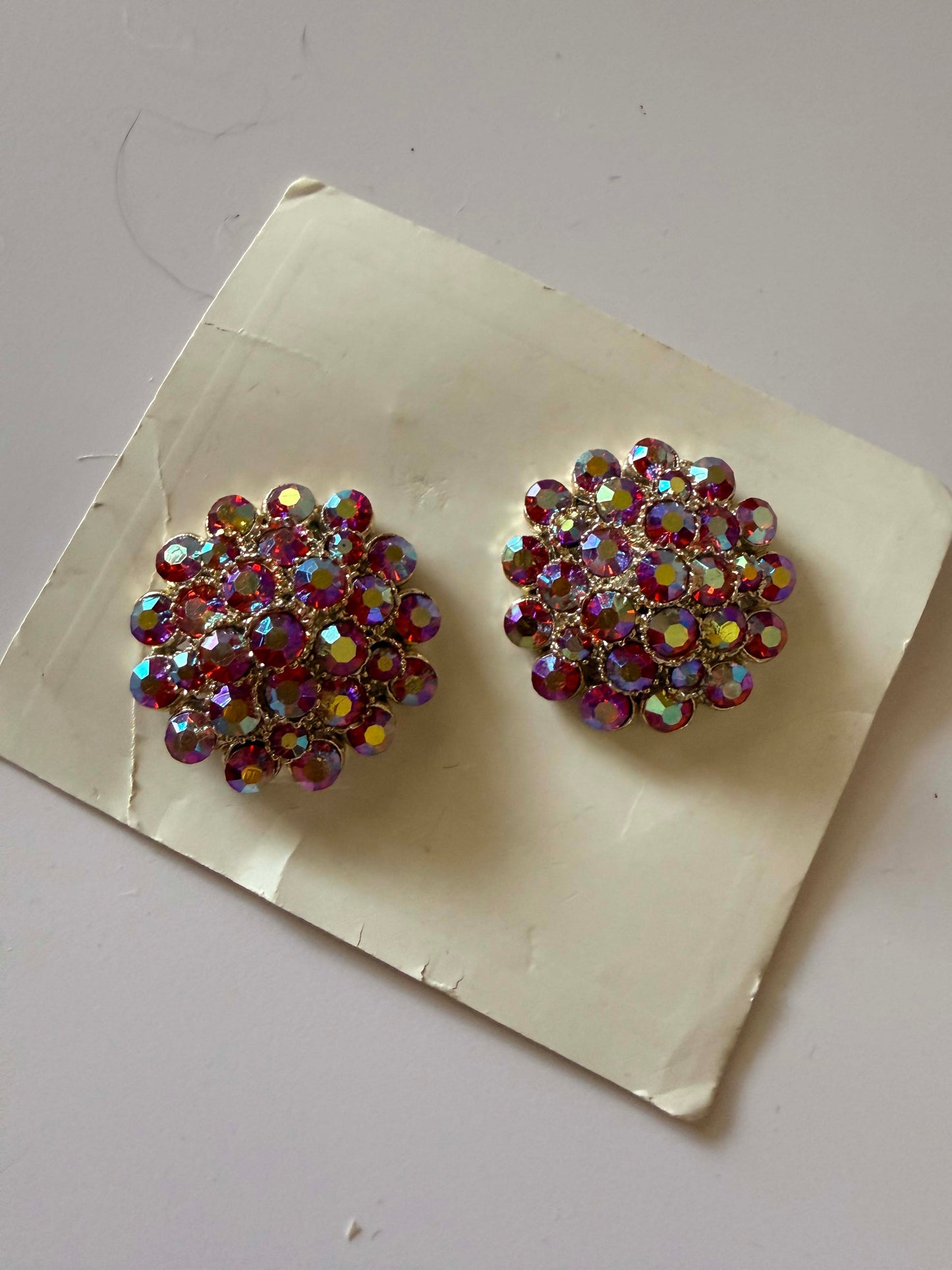 Vintage Aurora Borealis Rhinestone Buttons Set Pink Purple AB Crystal Cluster Buttons Silver Tone