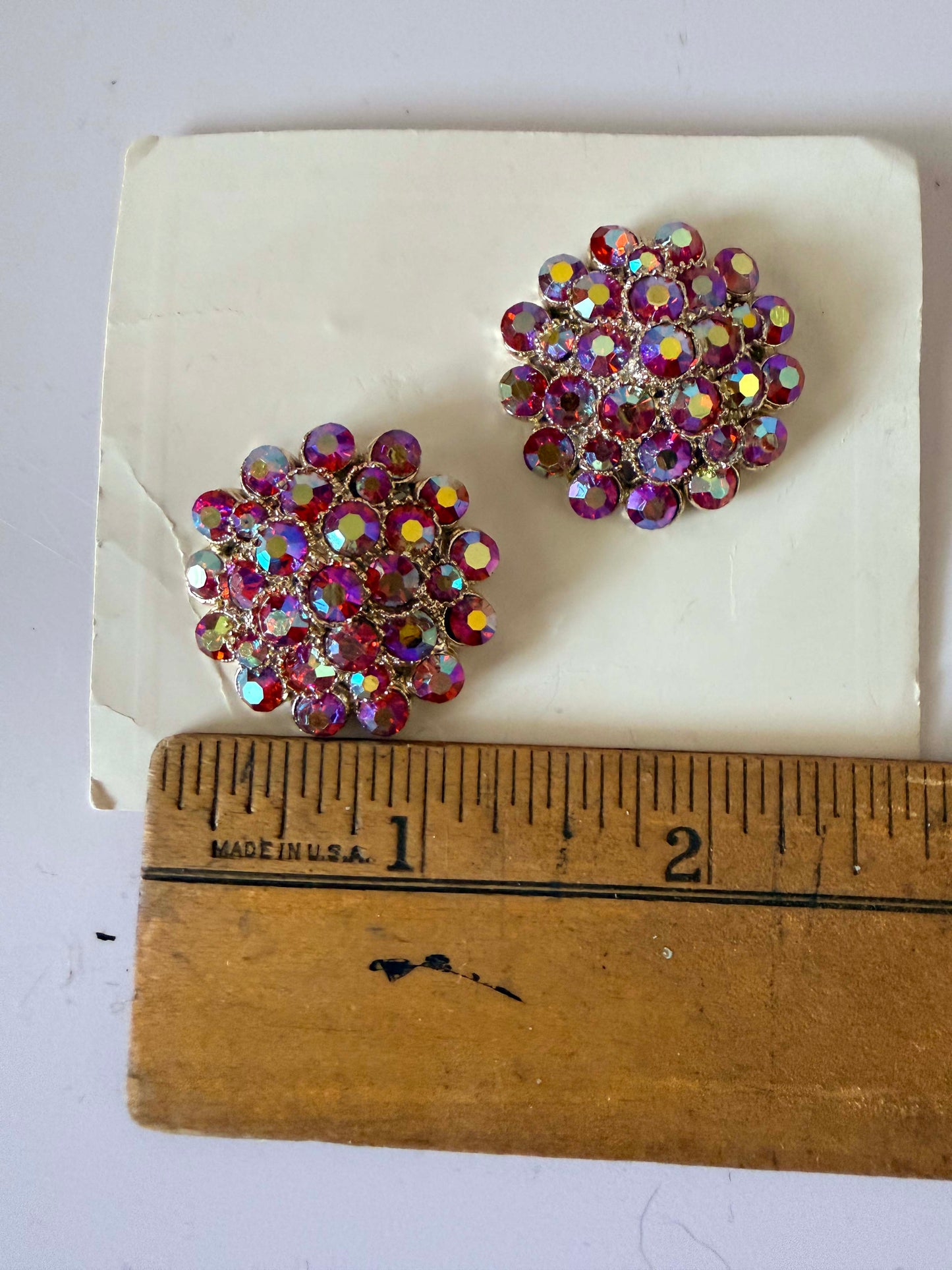 Vintage Aurora Borealis Rhinestone Buttons Set Pink Purple AB Crystal Cluster Buttons Silver Tone