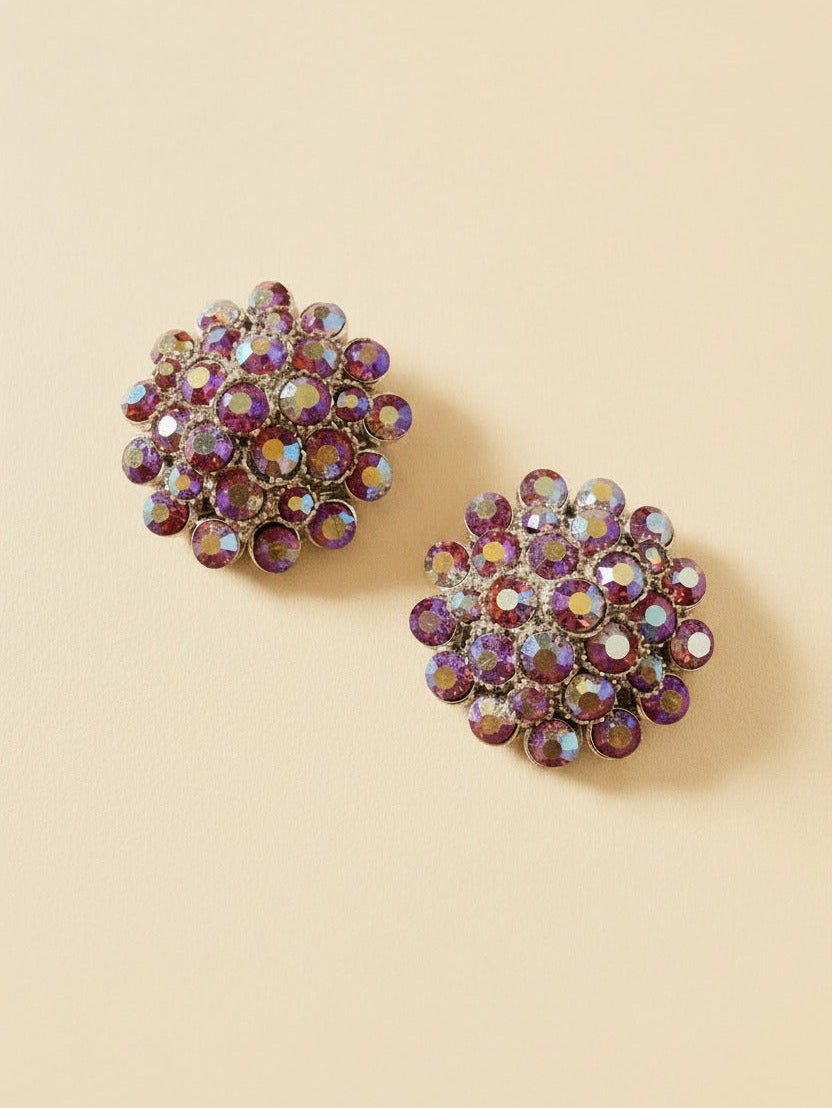 Vintage Aurora Borealis Rhinestone Buttons Set Pink Purple AB Crystal Cluster Buttons Silver Tone