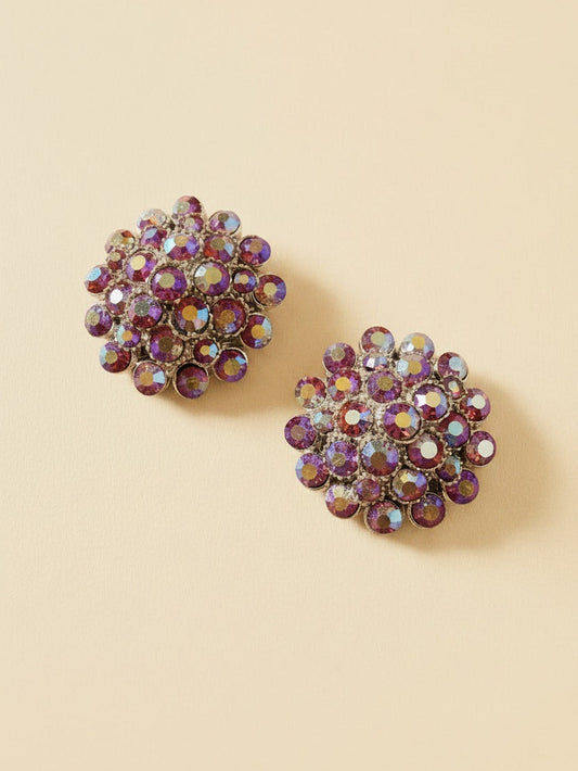 Vintage Aurora Borealis Rhinestone Buttons Set Pink Purple AB Crystal Cluster Buttons Silver Tone