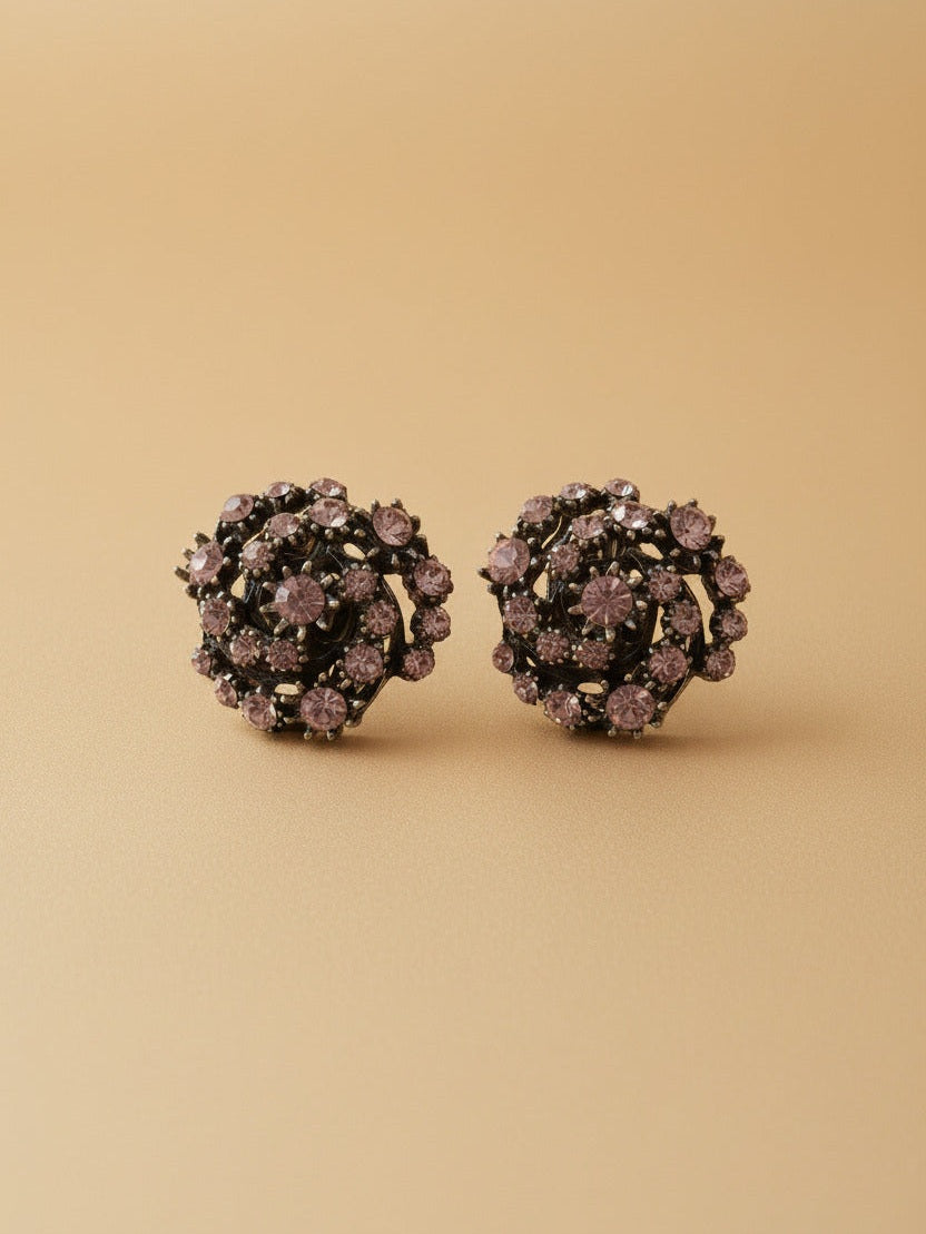 Vintage 1950s Smoky Rhinestone Buttons Set of 2 Black Glass Cluster Buttons Couture Sewing Embellishment Dark Glam Trim
