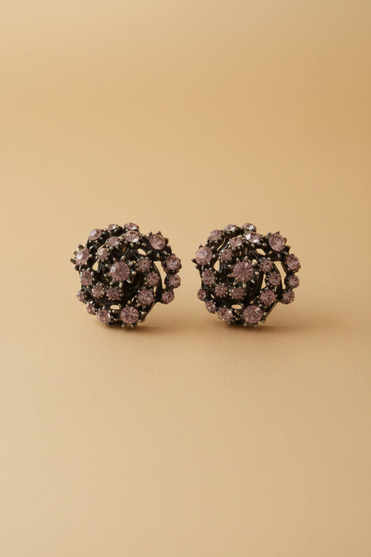 Vintage 1950s Smoky Rhinestone Buttons Set of 2 Black Glass Cluster Buttons Couture Sewing Embellishment Dark Glam Trim