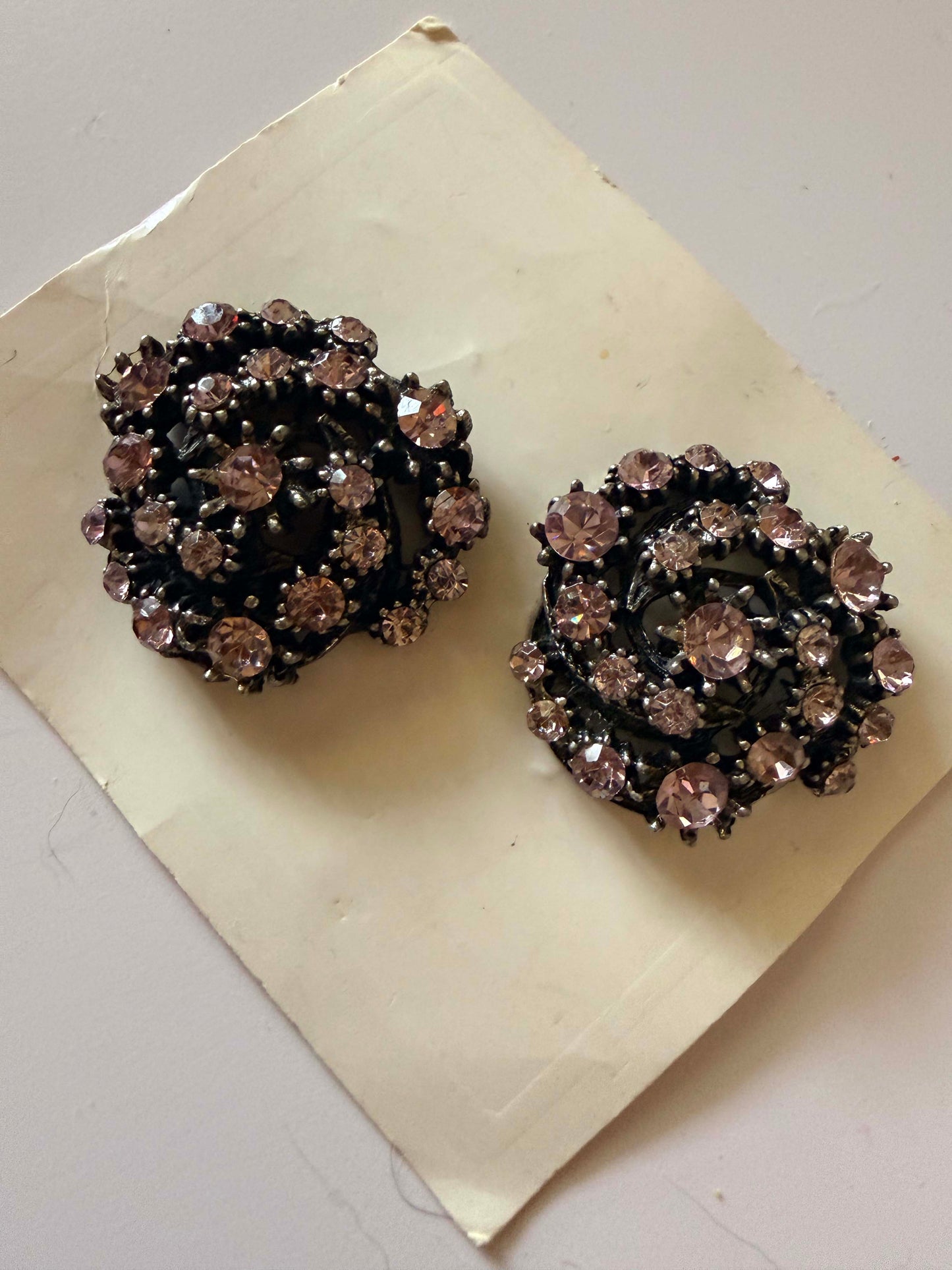 Vintage 1950s Smoky Rhinestone Buttons Set of 2 Black Glass Cluster Buttons Couture Sewing Embellishment Dark Glam Trim