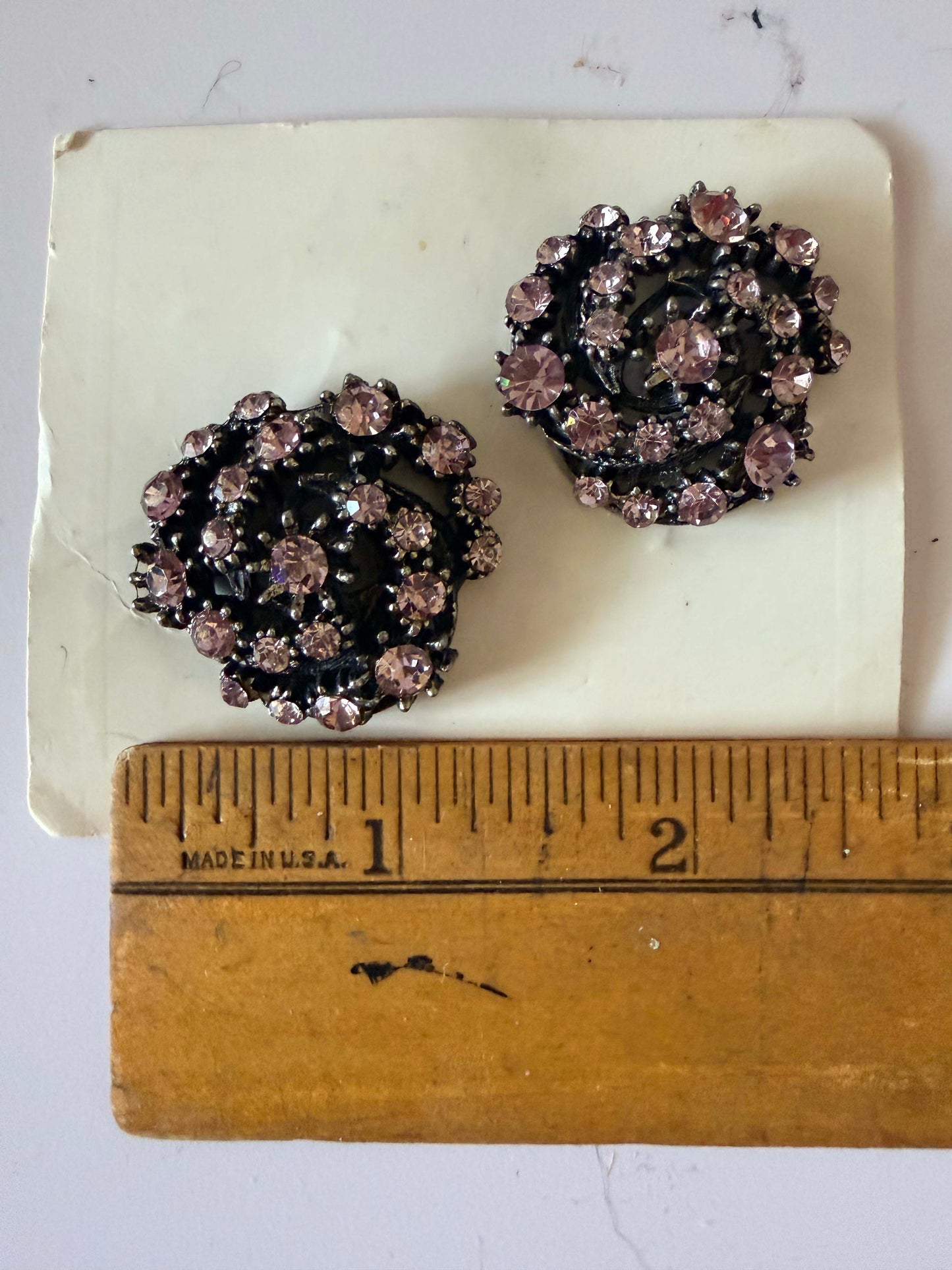 Vintage 1950s Smoky Rhinestone Buttons Set of 2 Black Glass Cluster Buttons Couture Sewing Embellishment Dark Glam Trim