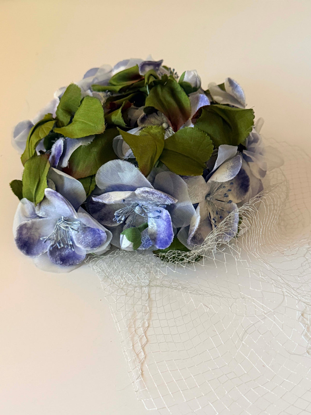 Vintage 1950s Sally Victor Hat | Blue Floral Veiled Cocktail Hat | Designer Flower Hat