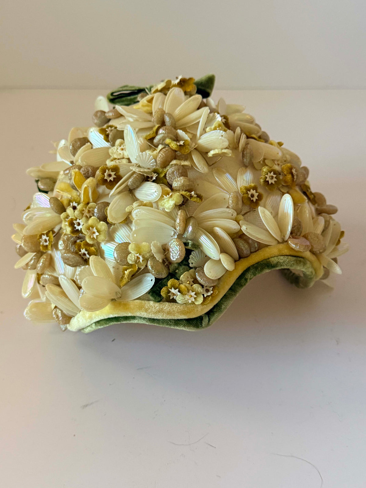Vintage 1950s A-Dria Hat | Ivory Beaded Floral Half Hat | Lucite Flower Cocktail Hat