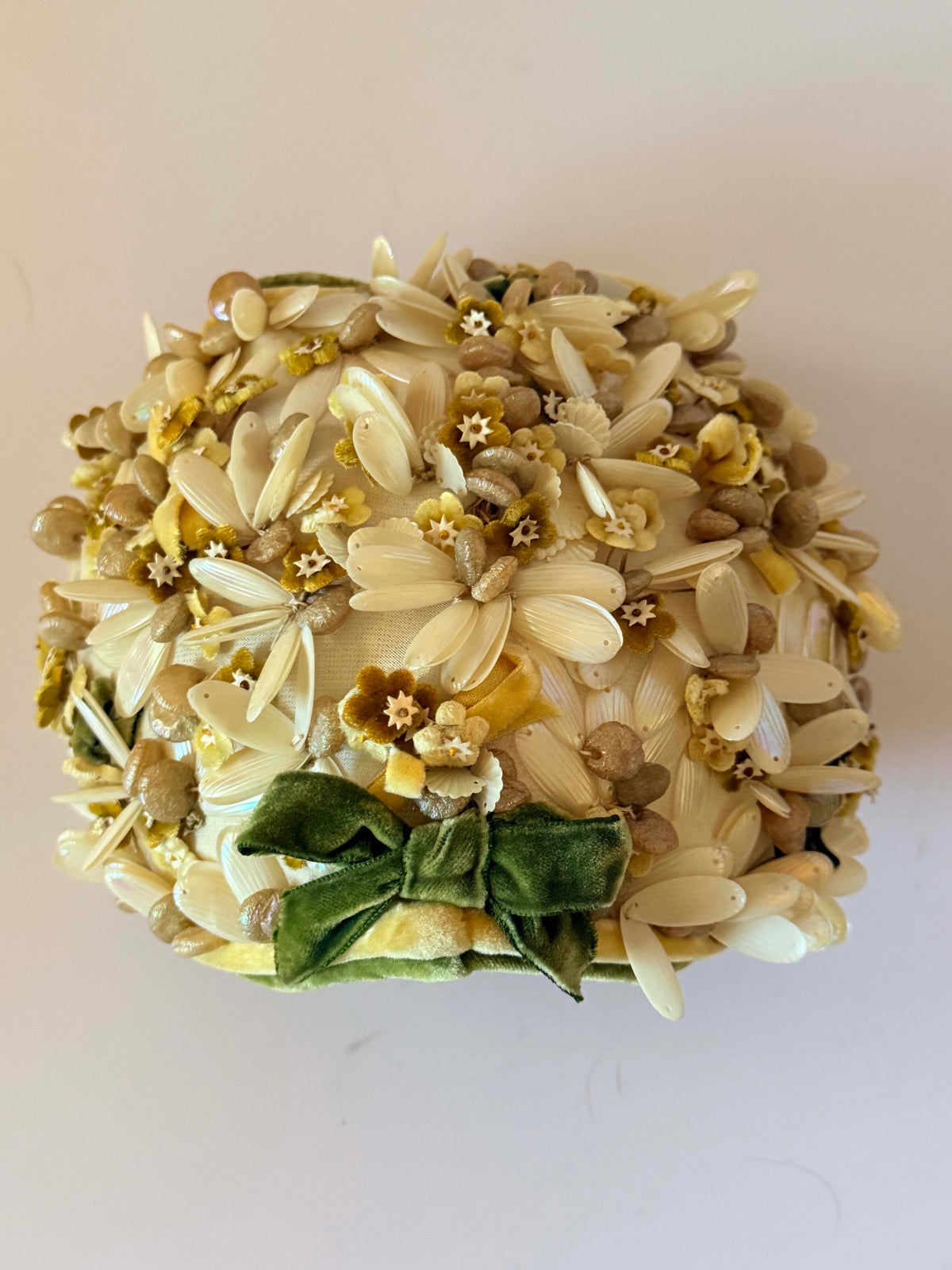 Vintage 1950s A-Dria Hat | Ivory Beaded Floral Half Hat | Lucite Flower Cocktail Hat