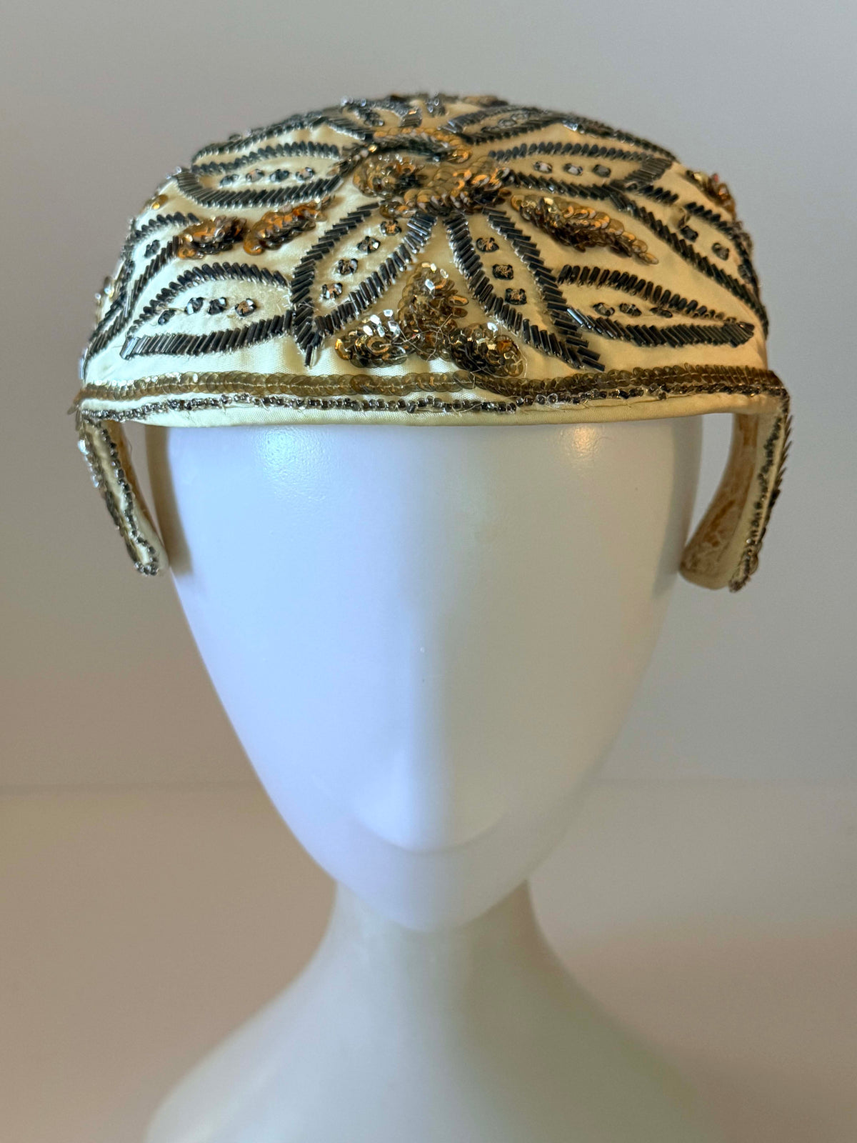 Vintage Schiaparelli Hat 1950s | Ivory Beaded Sequin Half Hat | Designer Cocktail Hat