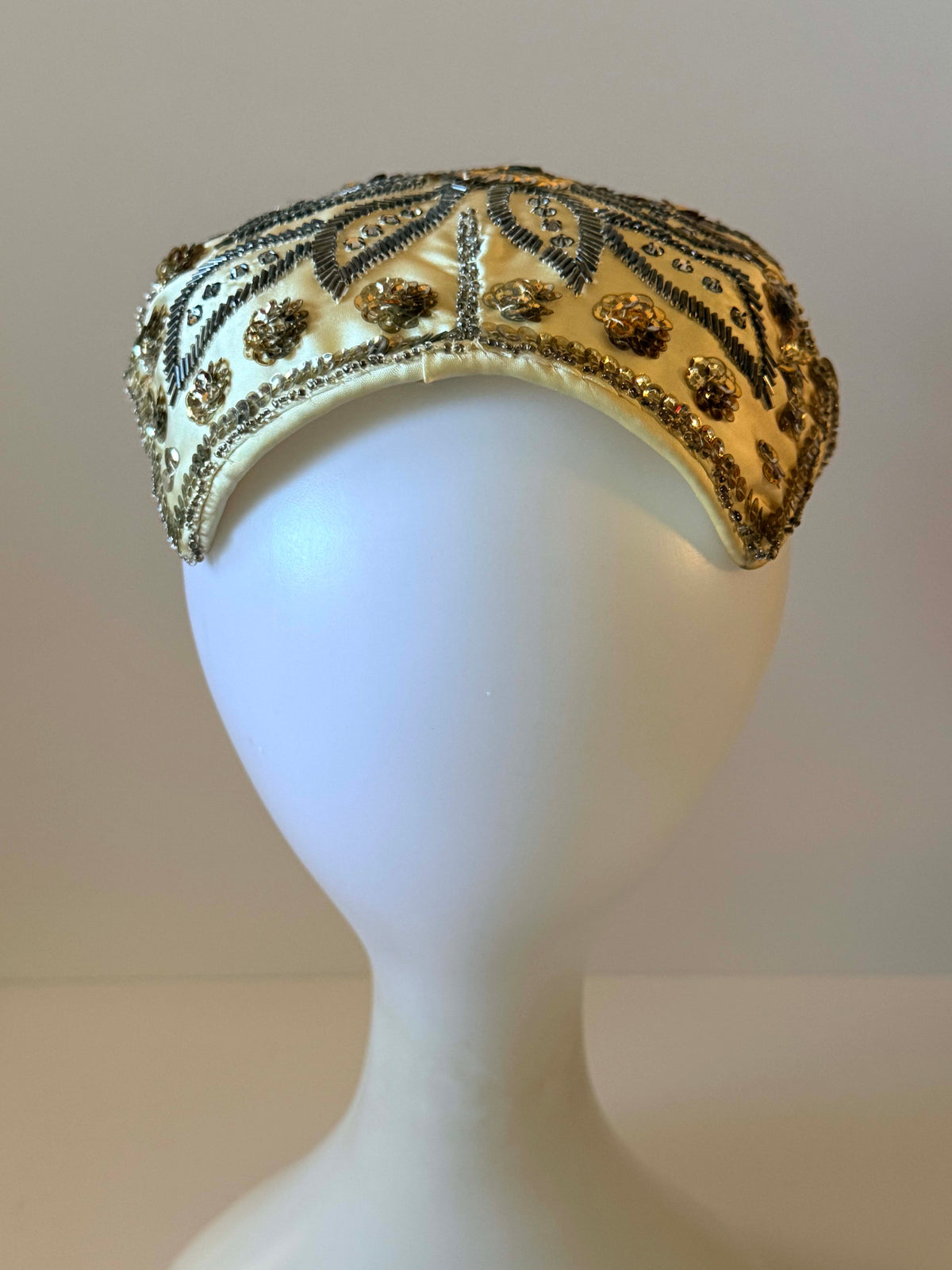 Vintage Schiaparelli Hat 1950s | Ivory Beaded Sequin Half Hat | Designer Cocktail Hat