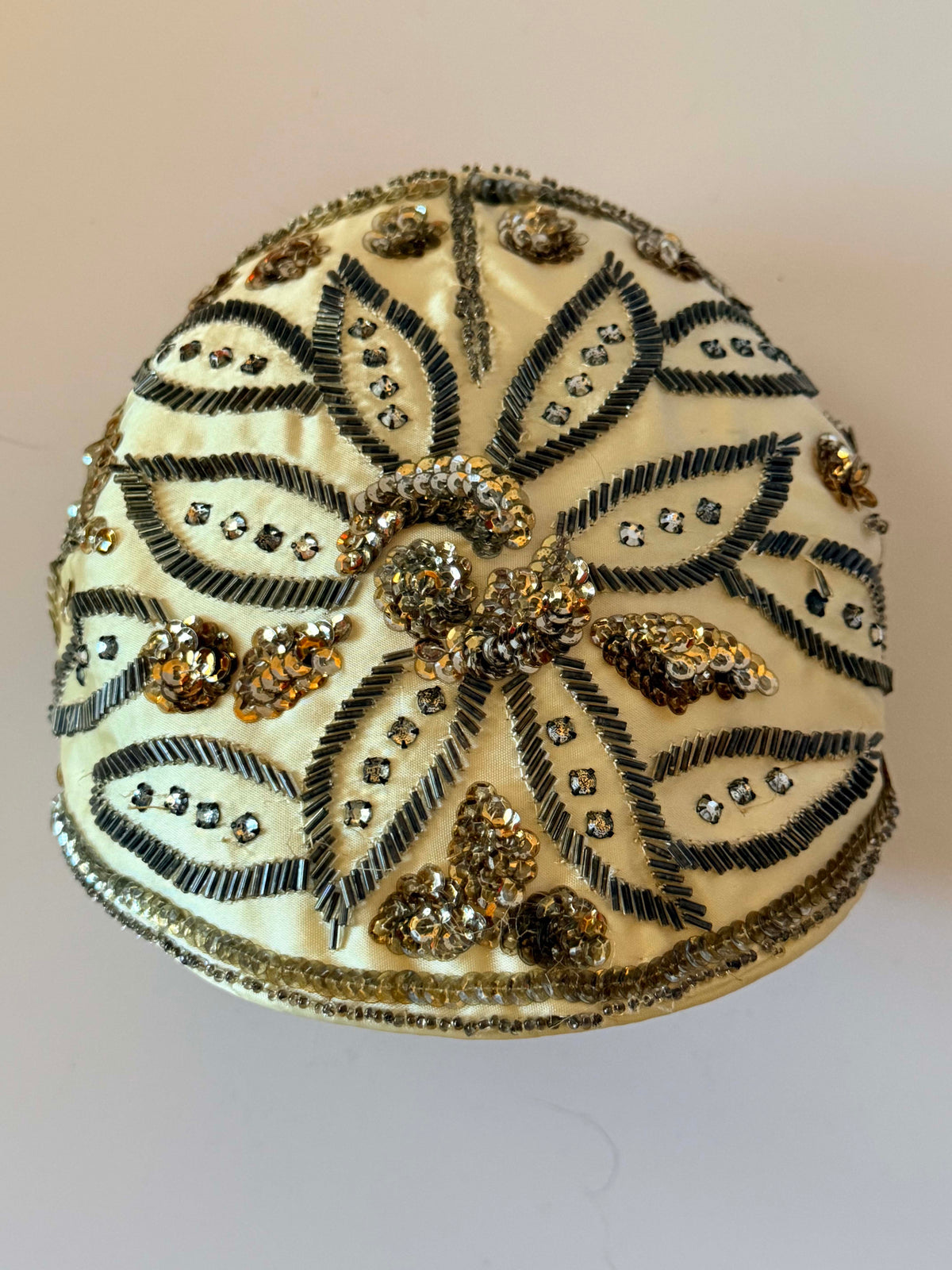 Vintage Schiaparelli Hat 1950s | Ivory Beaded Sequin Half Hat | Designer Cocktail Hat