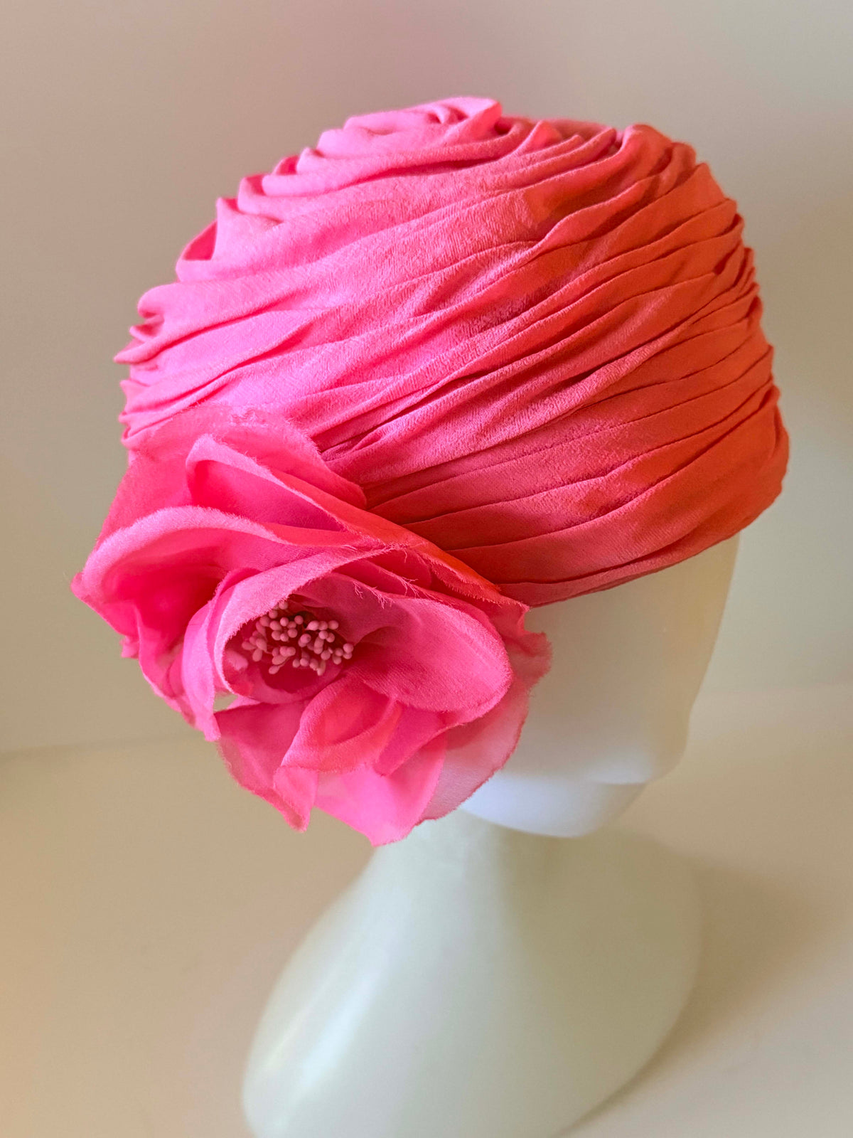 Vintage WM Silverman New York Hat | Pink Ruched Floral Cocktail Hat | 1960s Designer Millinery