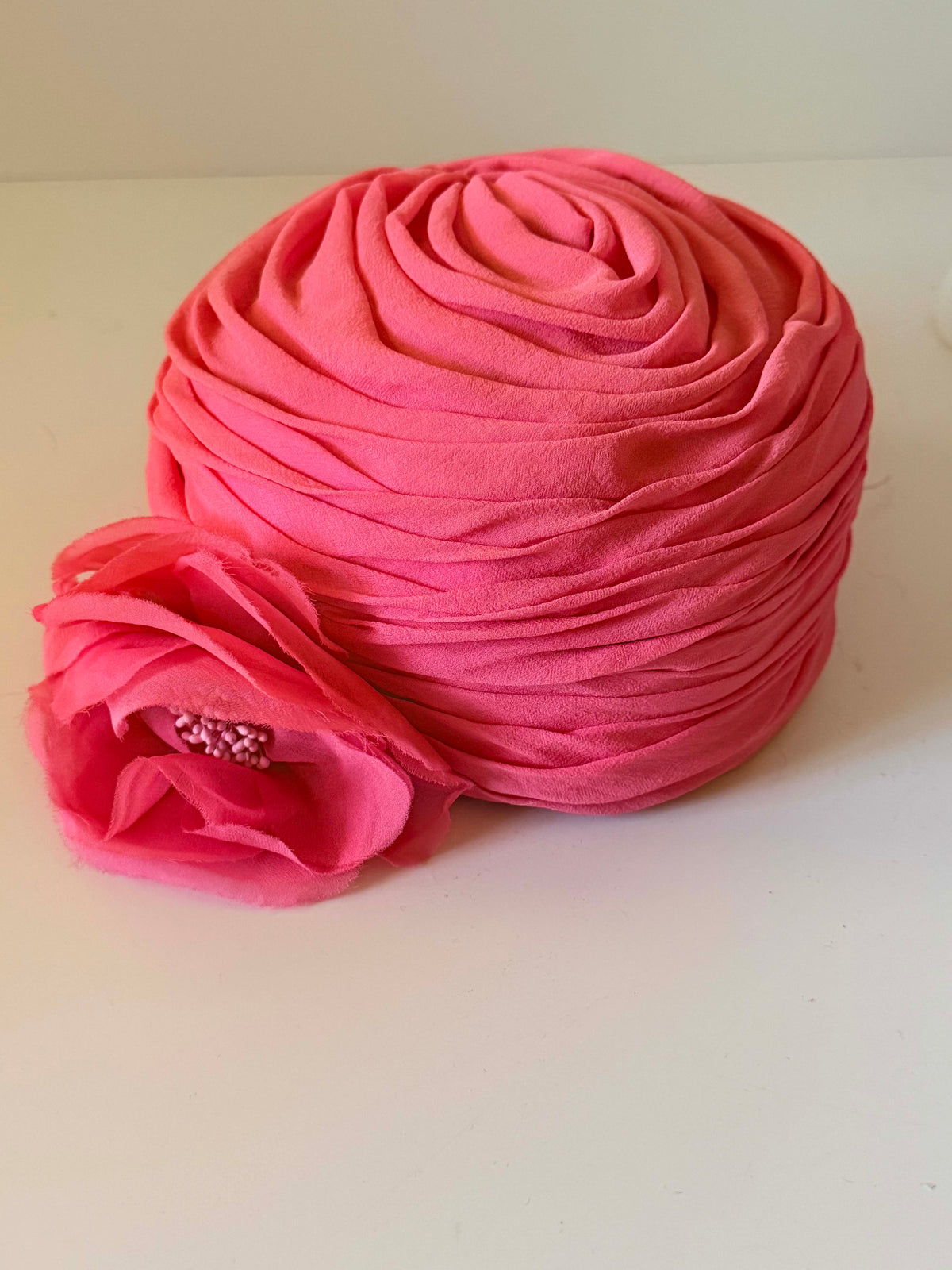 Vintage WM Silverman New York Hat | Pink Ruched Floral Cocktail Hat | 1960s Designer Millinery