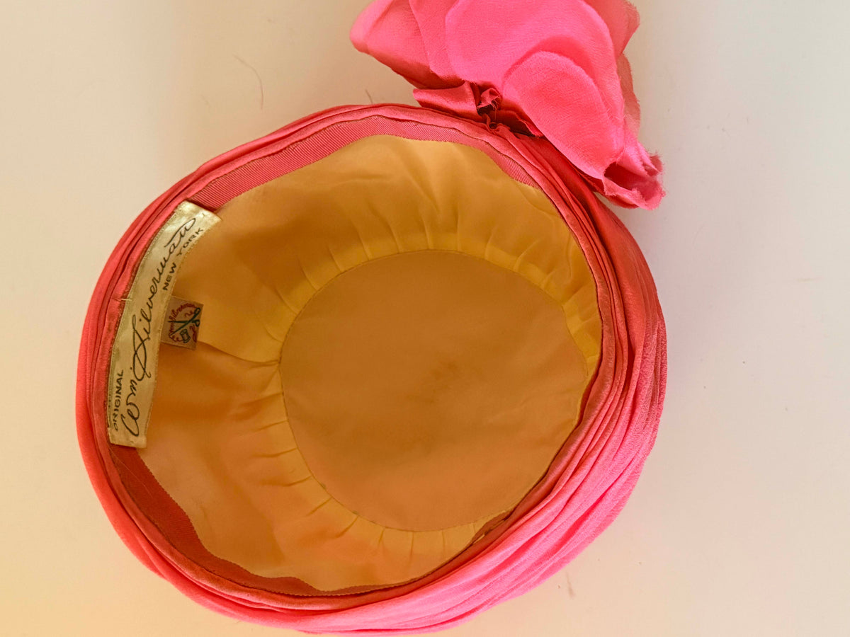 Vintage WM Silverman New York Hat | Pink Ruched Floral Cocktail Hat | 1960s Designer Millinery