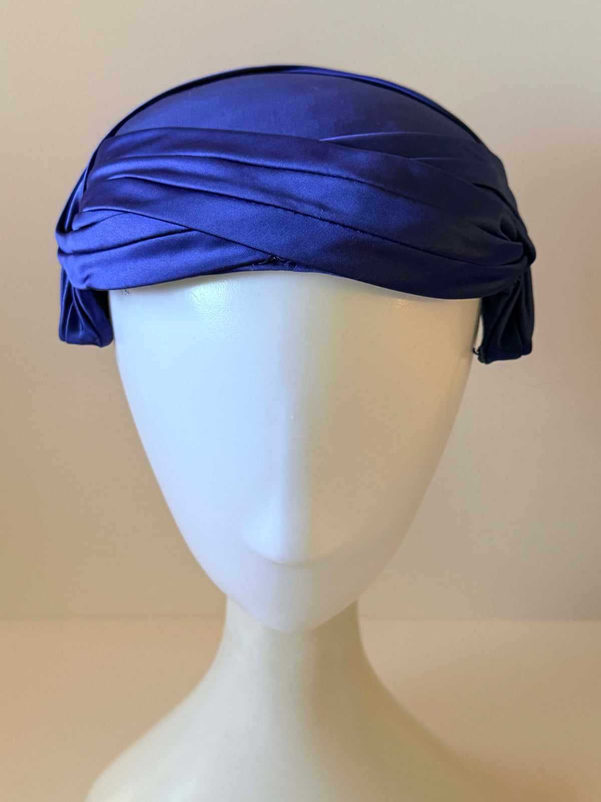 Vintage 1950s Fisk Chicago Royal Blue Satin Half Hat | Draped Cocktail Hat | Mid Century Evening Hat