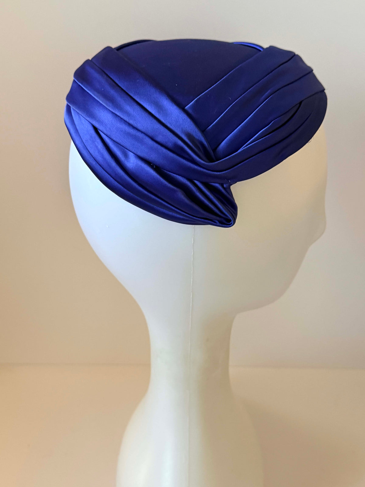 Vintage 1950s Fisk Chicago Royal Blue Satin Half Hat | Draped Cocktail Hat | Mid Century Evening Hat