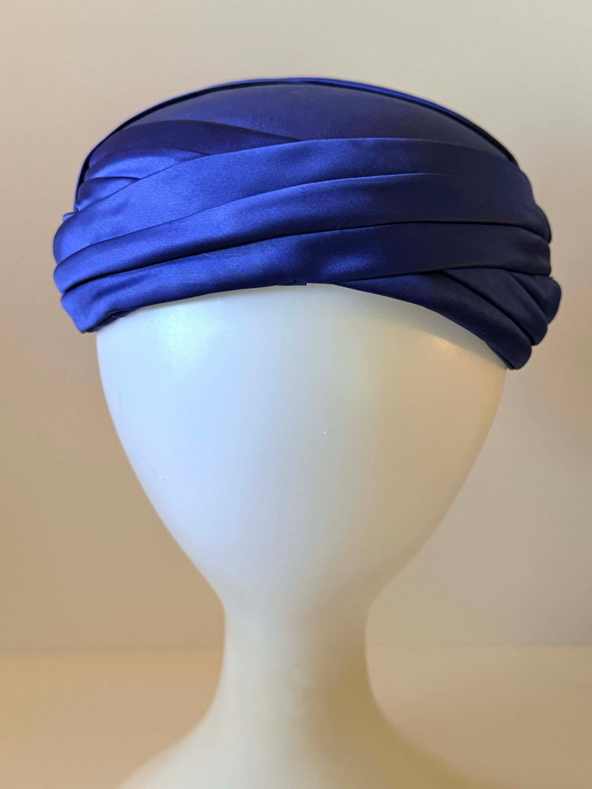 Vintage 1950s Fisk Chicago Royal Blue Satin Half Hat | Draped Cocktail Hat | Mid Century Evening Hat