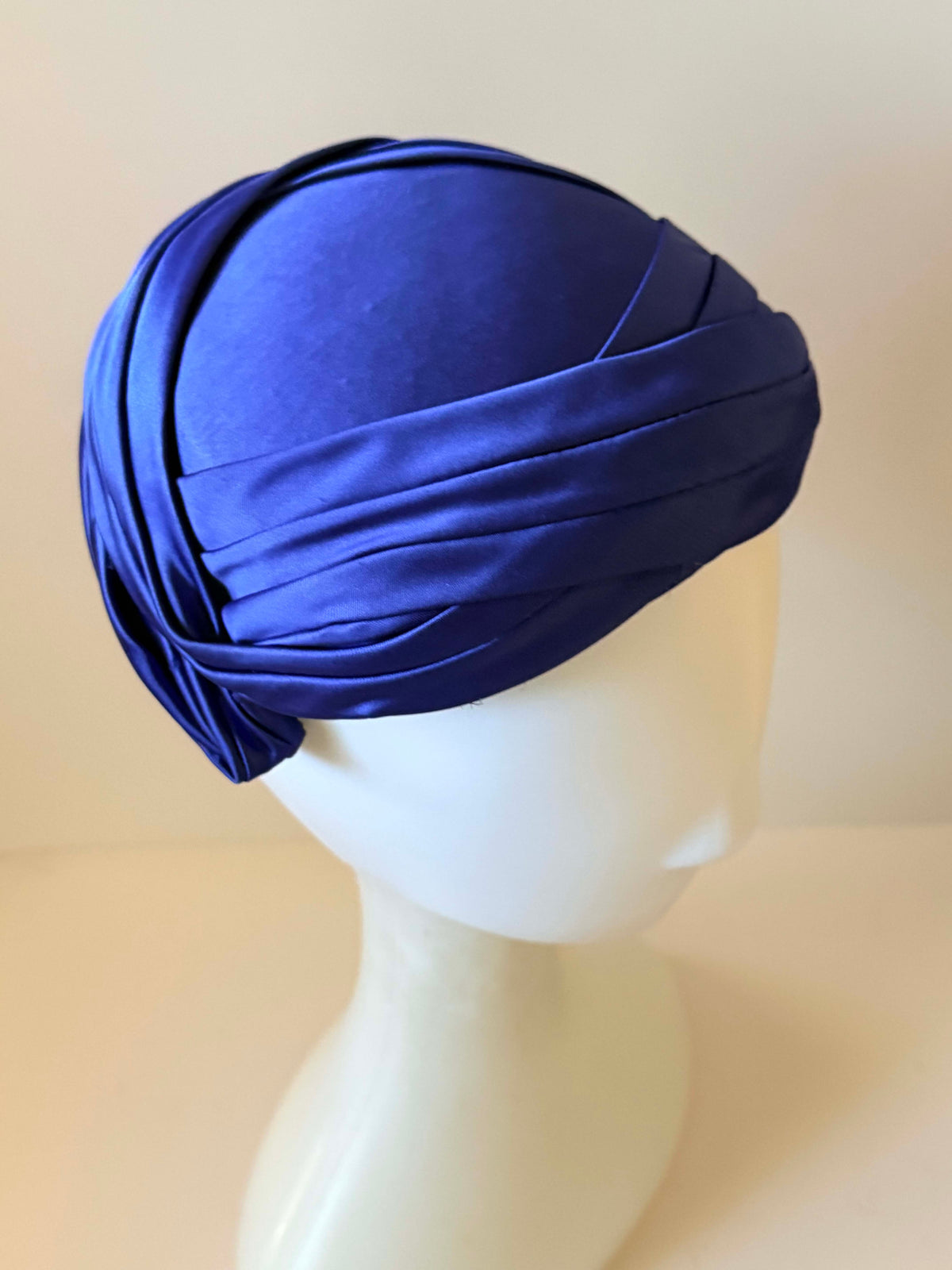 Vintage 1950s Fisk Chicago Royal Blue Satin Half Hat | Draped Cocktail Hat | Mid Century Evening Hat
