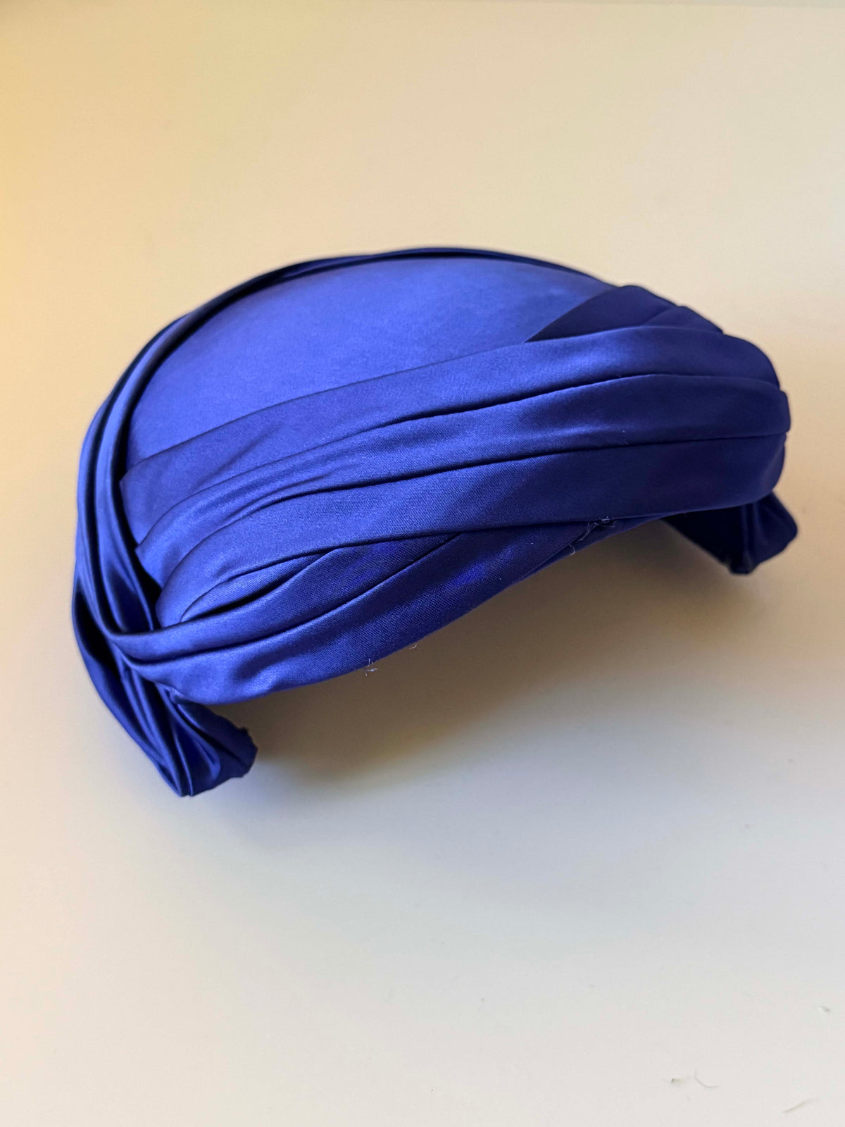 Vintage 1950s Fisk Chicago Royal Blue Satin Half Hat | Draped Cocktail Hat | Mid Century Evening Hat