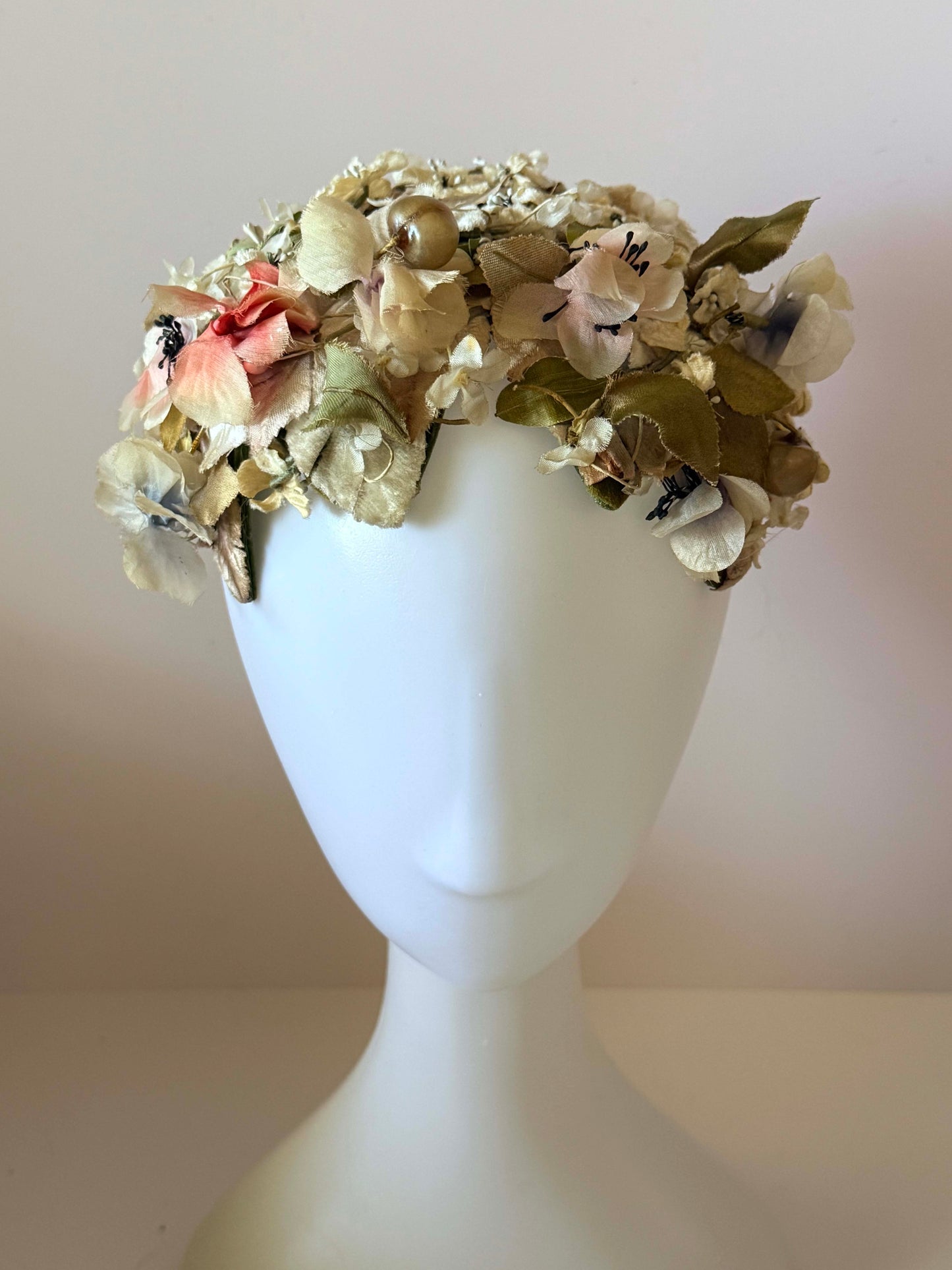 1950s Floral Cocktail Hat Silk Flower Cap Pastel Garden Party Hat Mid Century Statement Floral Millinery Vintage Bridal Headpiece