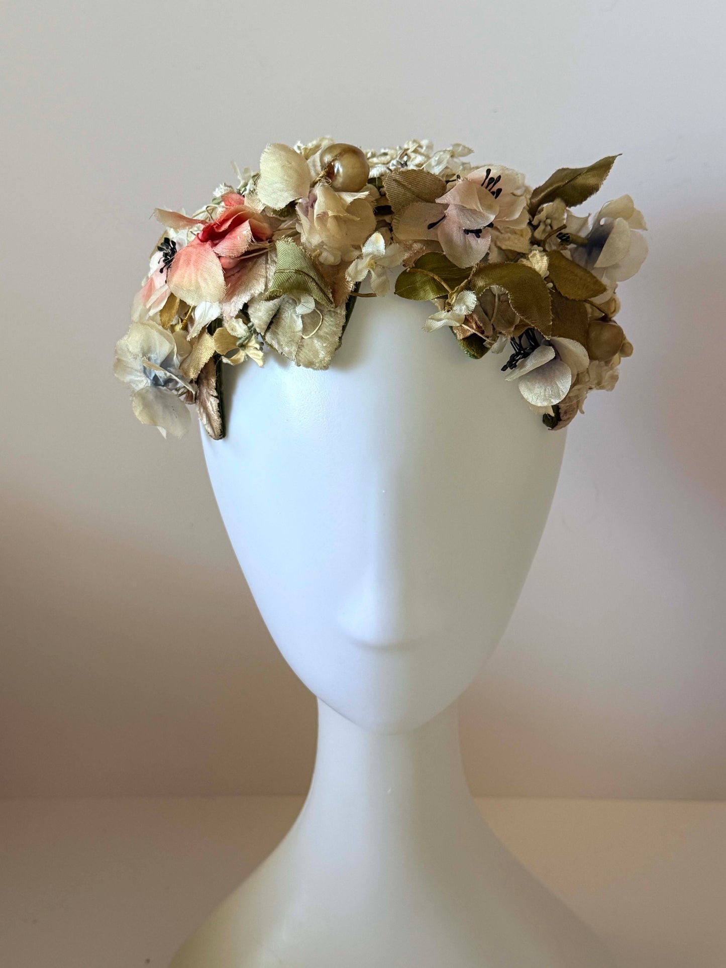 1950s Floral Cocktail Hat Silk Flower Cap Pastel Garden Party Hat Mid Century Statement Floral Millinery Vintage Bridal Headpiece