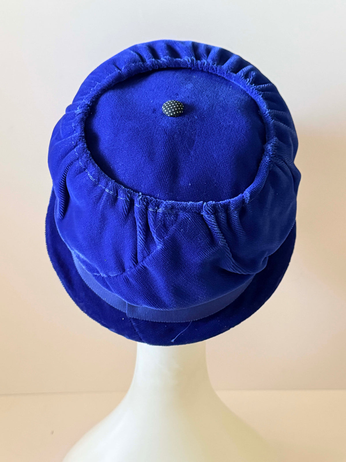 Vintage 1960s Cobalt Blue Velvet Breton Hat | Royal Blue Rolled Brim Grosgrain Ribbon Women's Hat